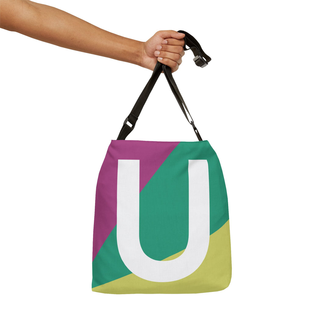 Initial Letter 'U' Colorblock Adjustable Tote Bag — Monogram Alphabet Shoulder Bag