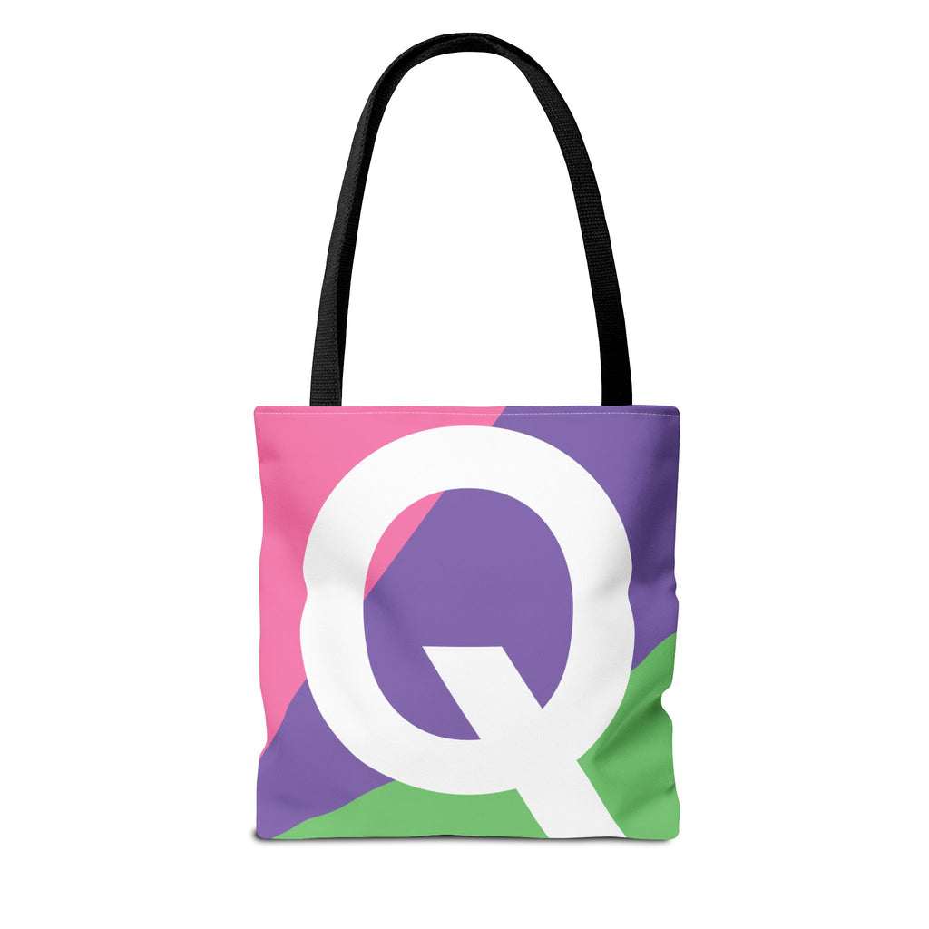 Monogram 'Q' Colorblock Tote Bag — Personalized Initial Q Shoulder Tote
