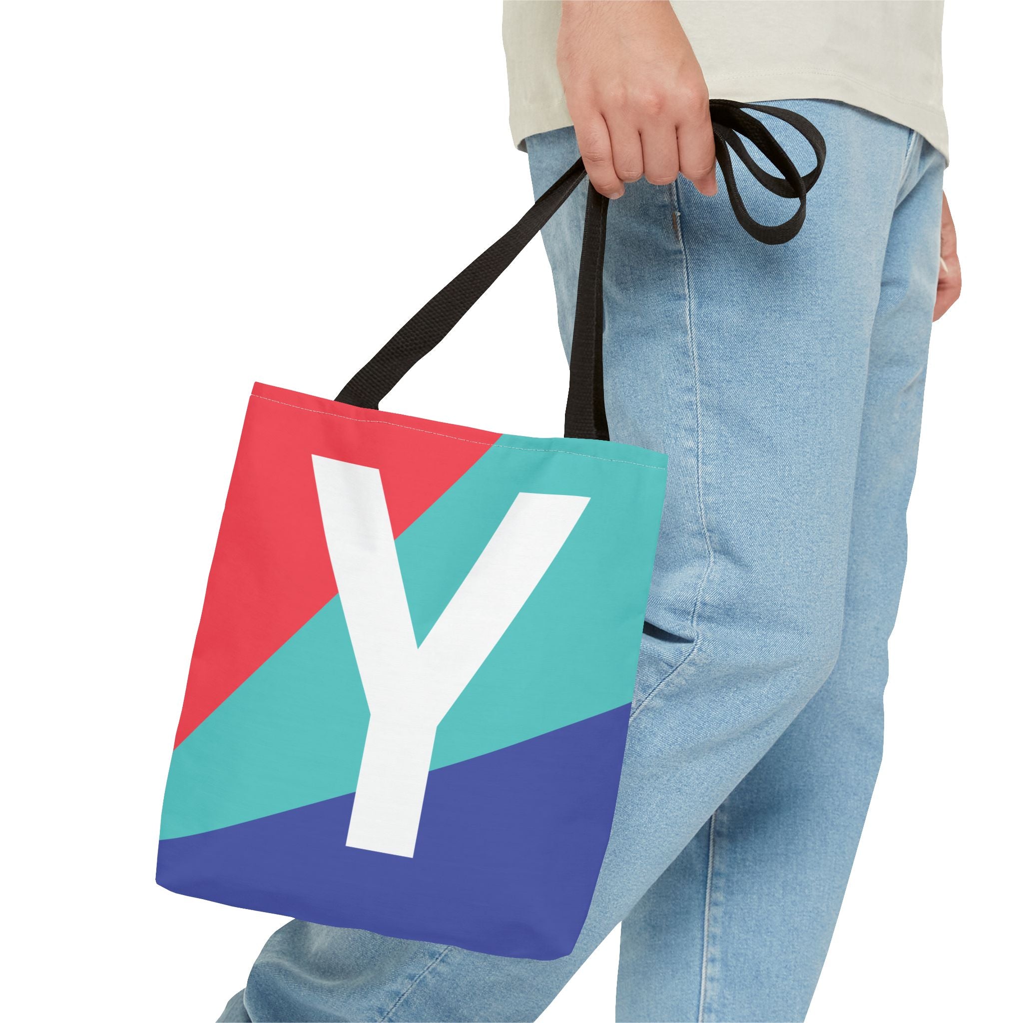 Monogram 'Y' Colorblock Tote Bag — Personalized Initial Y Shoulder Tote