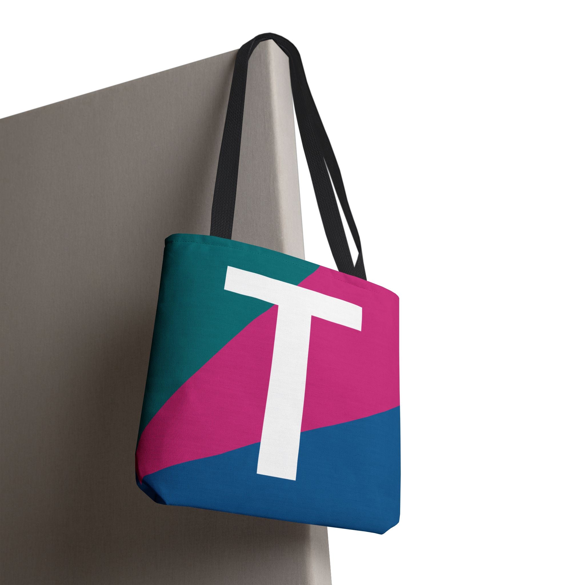 Monogram 'T' Colorblock Tote Bag — Personalized Initial T Shoulder Tote