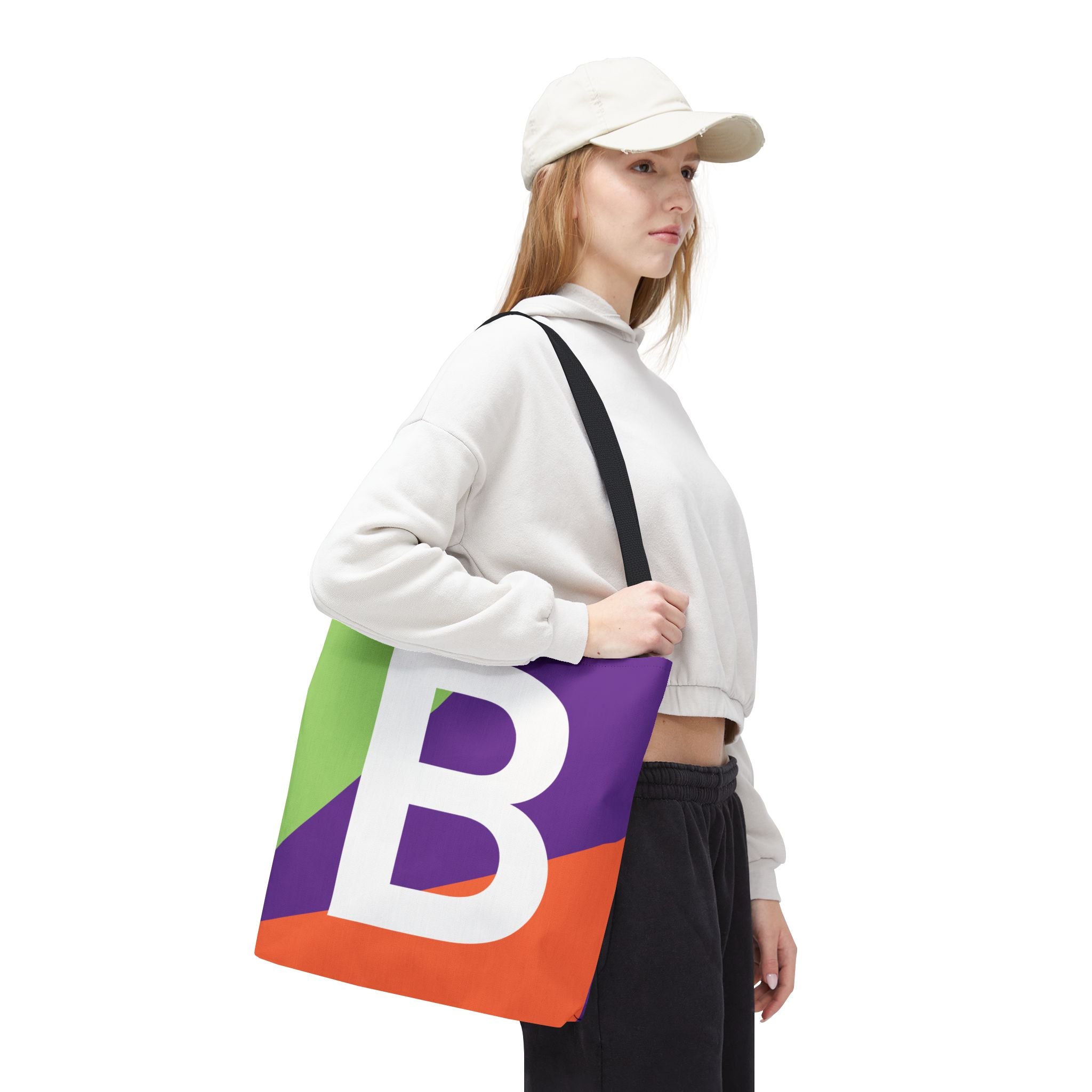 Monogram 'B' Colorblock Tote Bag — Personalized Initial B Shoulder Tote