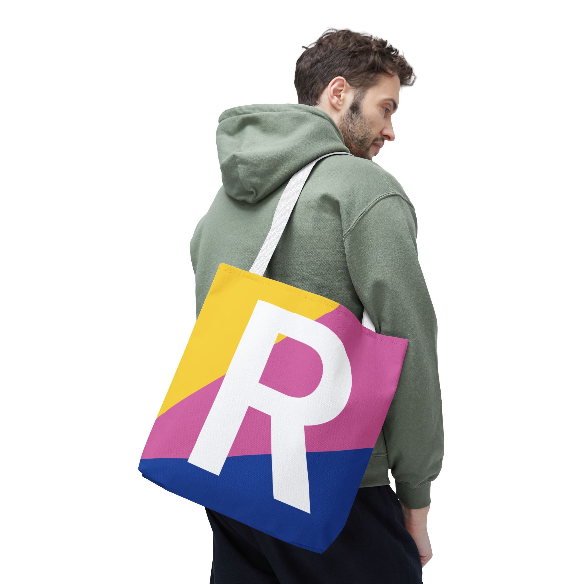 Monogram 'R' Colorblock Tote Bag — Personalized Initial R Shoulder Tote