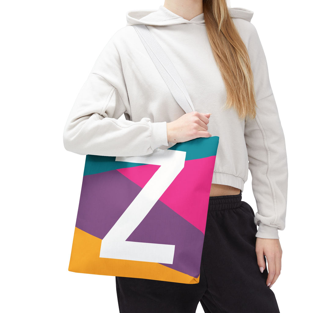 Monogram 'Z' Colorblock Tote Bag — Personalized Initial Z Shoulder Tote