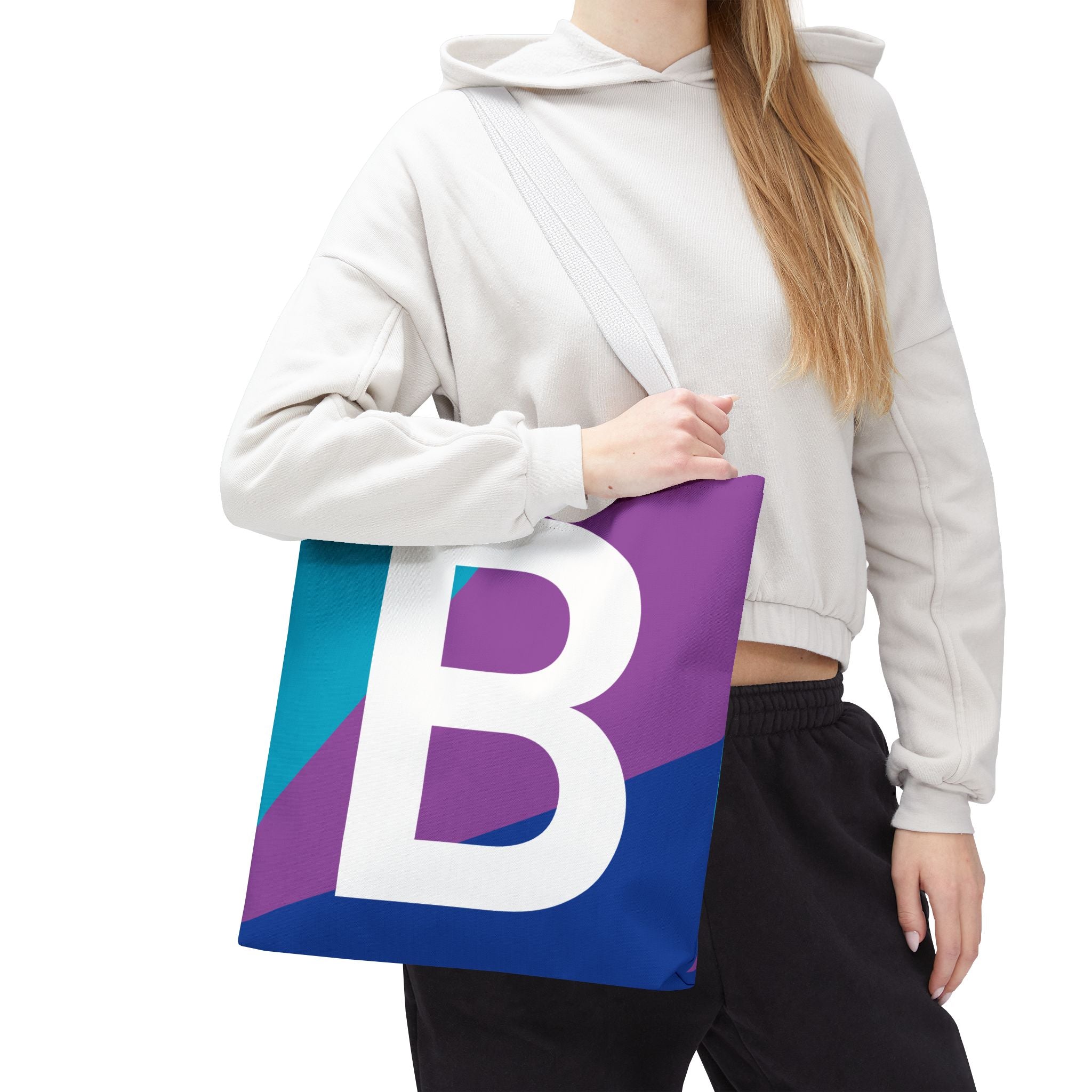 Monogram 'B' Colorblock Tote Bag — Personalized Initial B Shoulder Tote