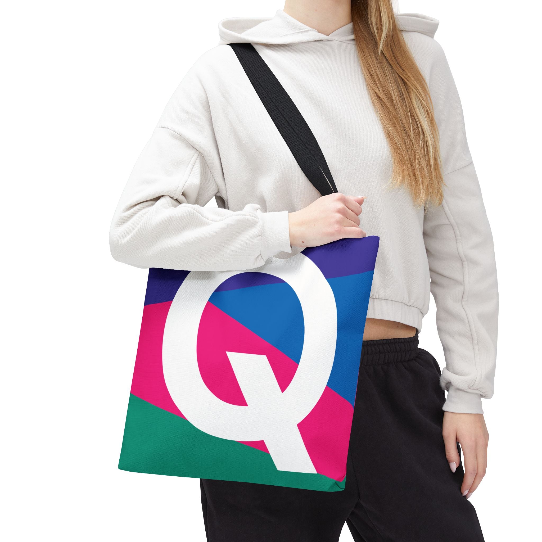 Monogram 'Q' Colorblock Tote Bag — Personalized Initial Q Shoulder Tote