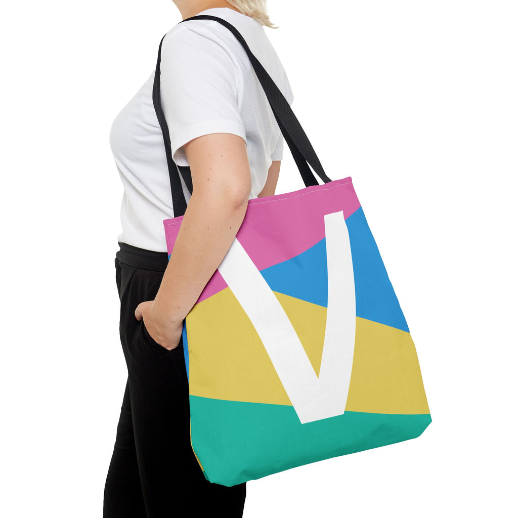 Monogram 'V' Colorblock Tote Bag — Personalized Initial V Shoulder Tote