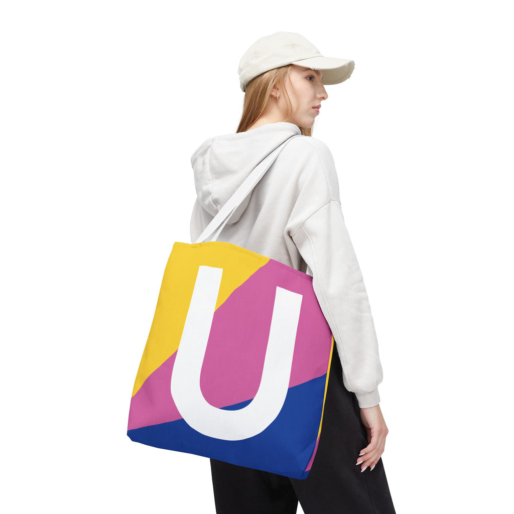 Monogram 'U' Colorblock Tote Bag — Personalized Initial U Shoulder Tote