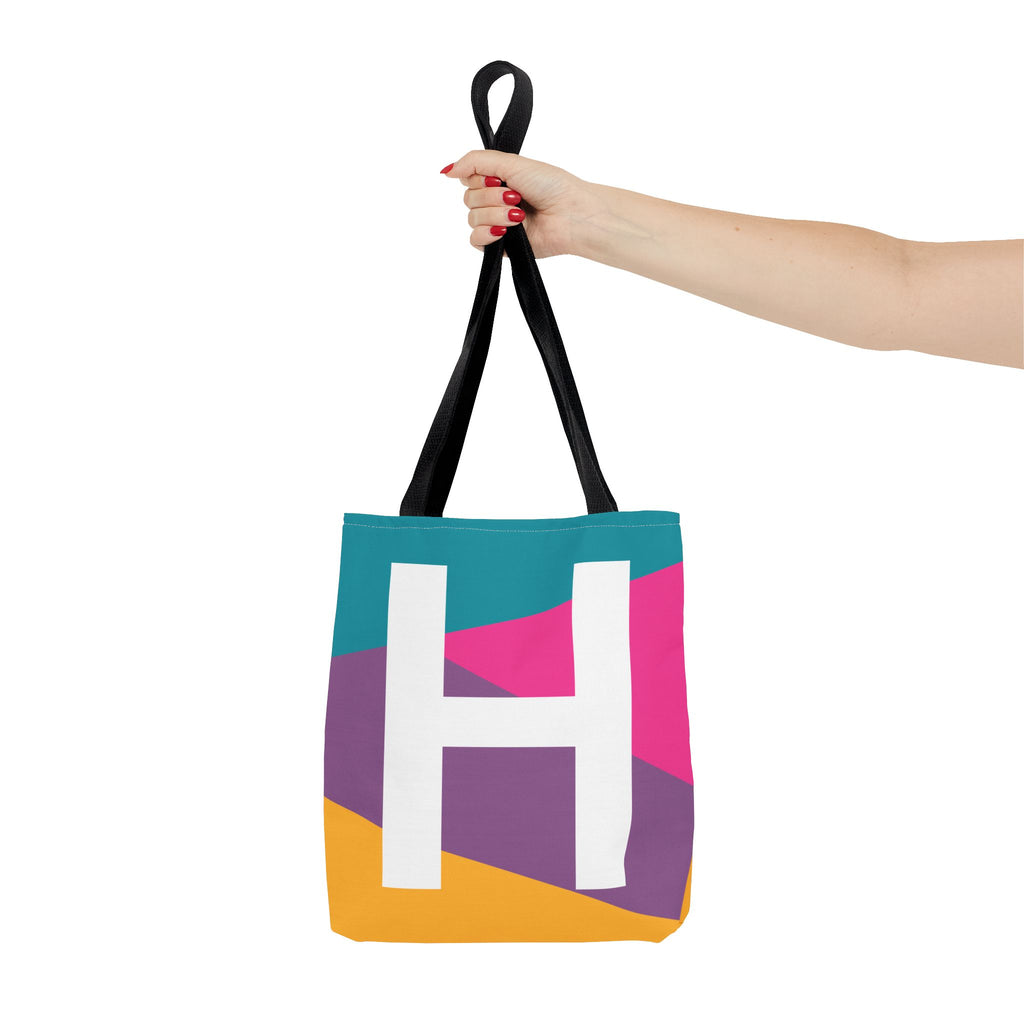 Monogram 'H' Colorblock Tote Bag — Personalized Initial H Shoulder Tote