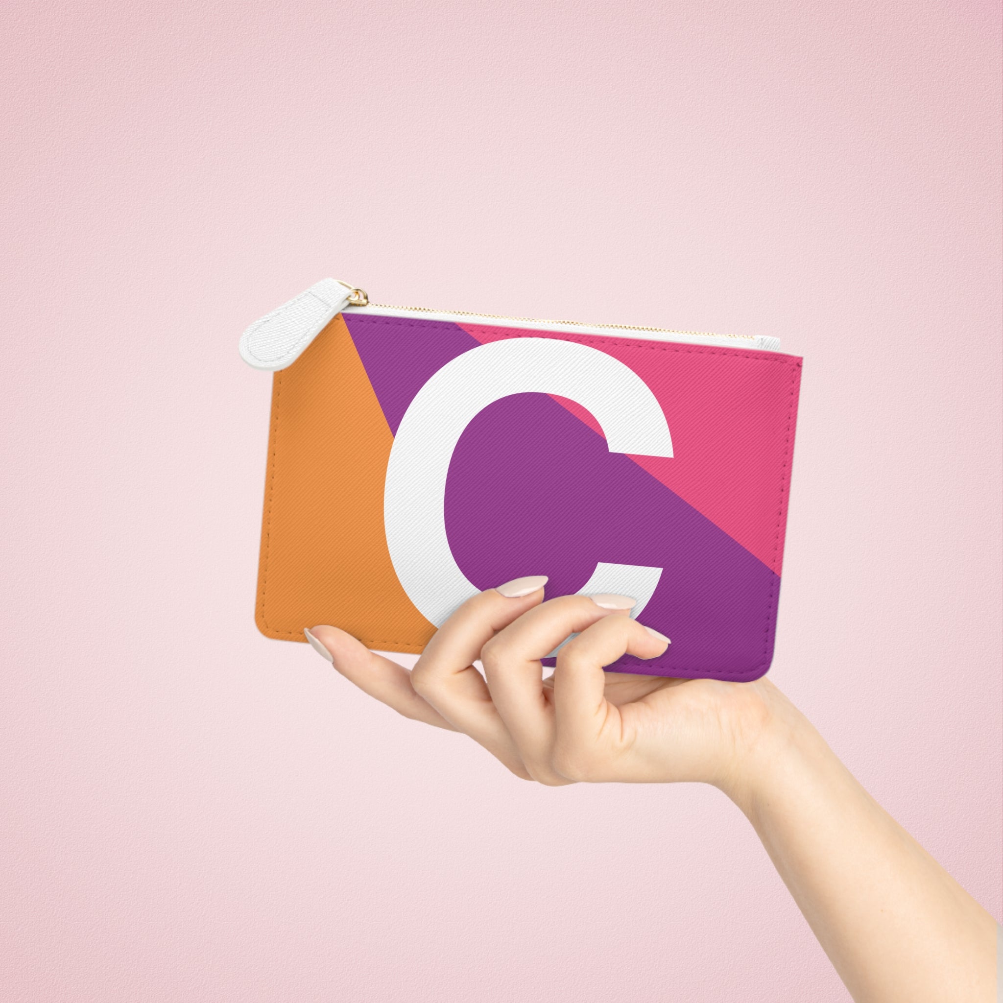 Initial C Mini Clutch — Colorblock Monogram Wristlet Wallet