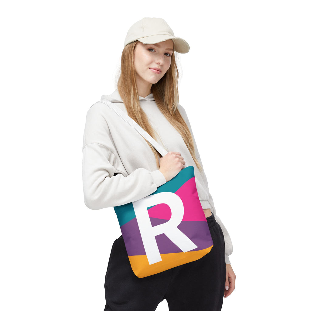 Monogram 'R' Colorblock Tote Bag — Personalized Initial R Shoulder Tote