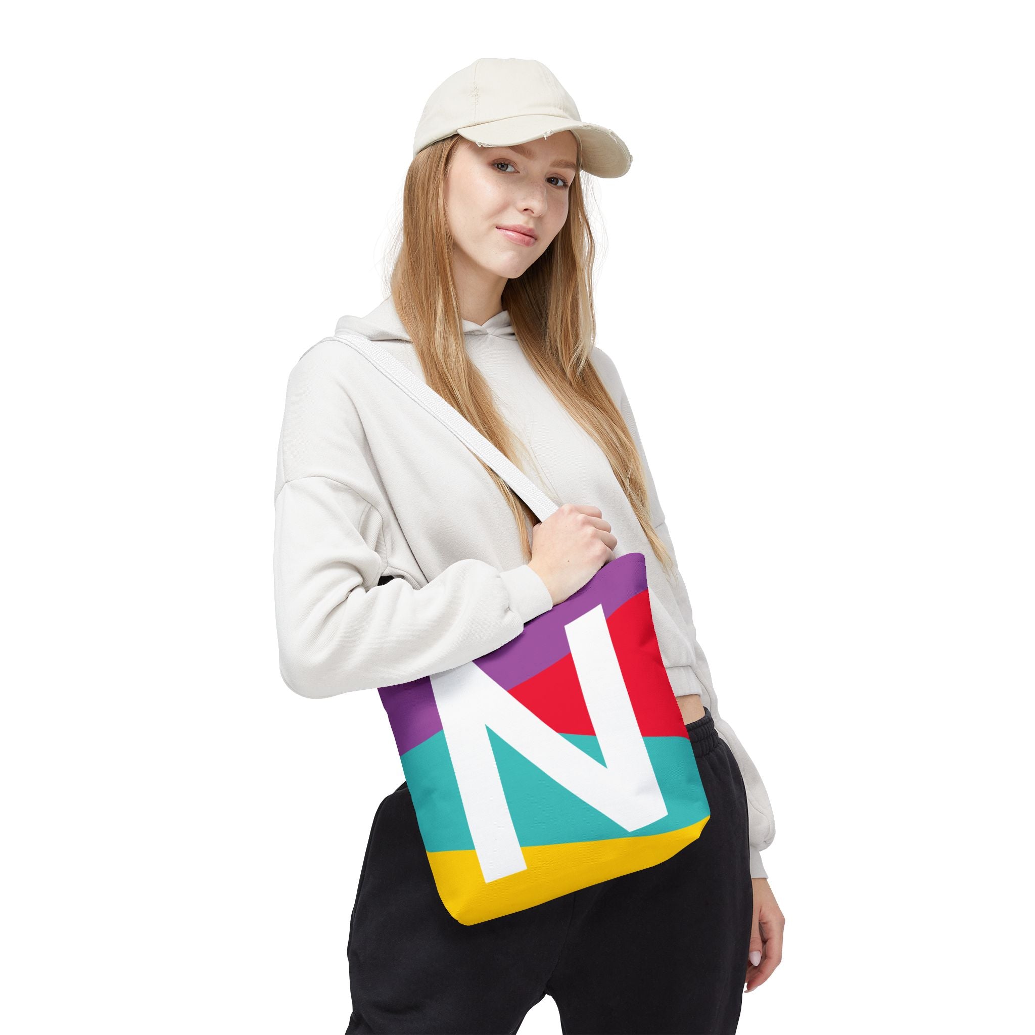 Monogram 'N' Colorblock Tote Bag — Personalized Initial N Shoulder Tote