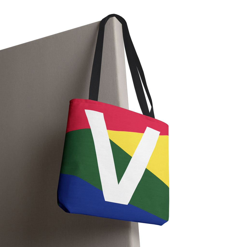 Monogram 'V' Colorblock Tote Bag — Personalized Initial V Shoulder Tote