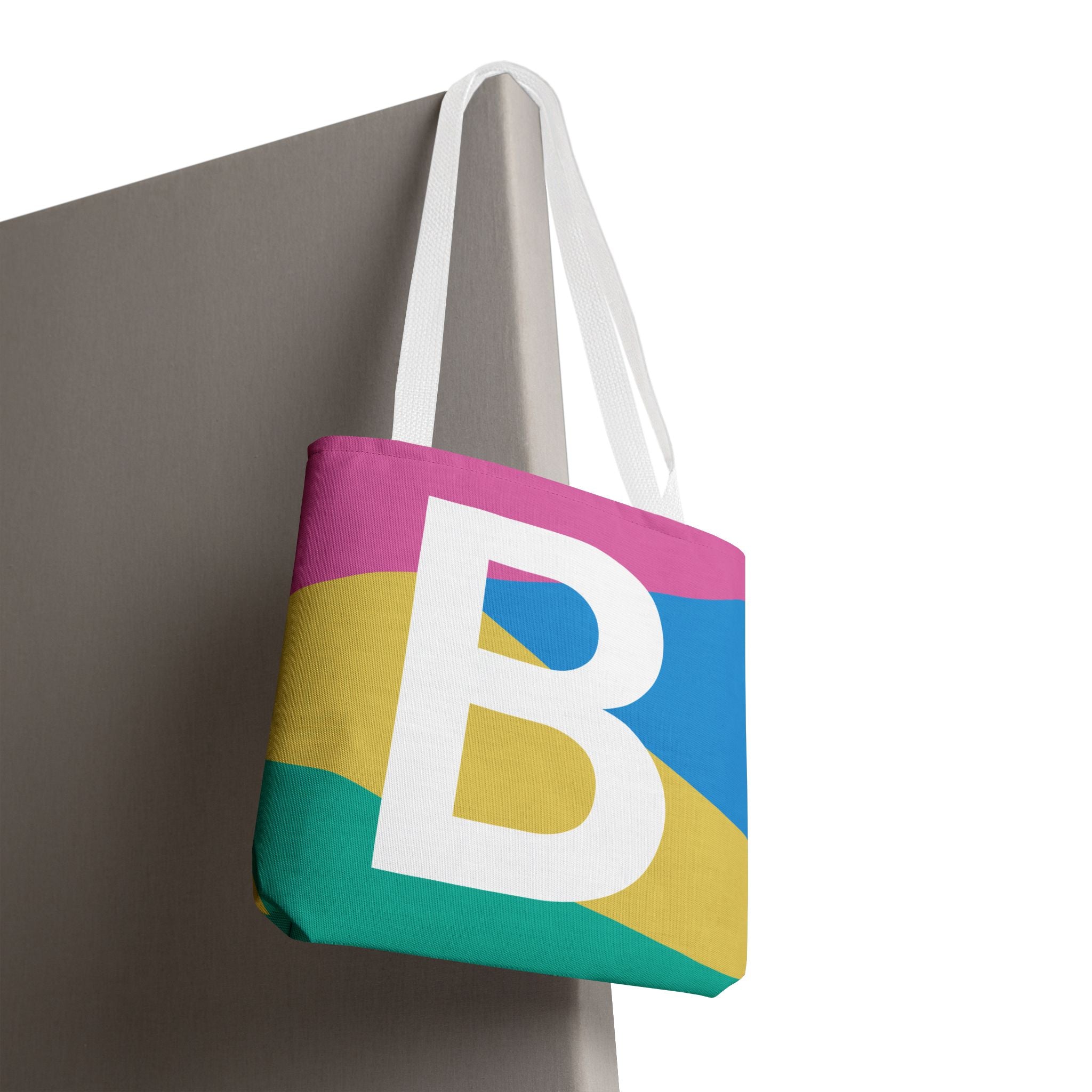 Monogram 'B' Colorblock Tote Bag — Personalized Initial B Shoulder Tote