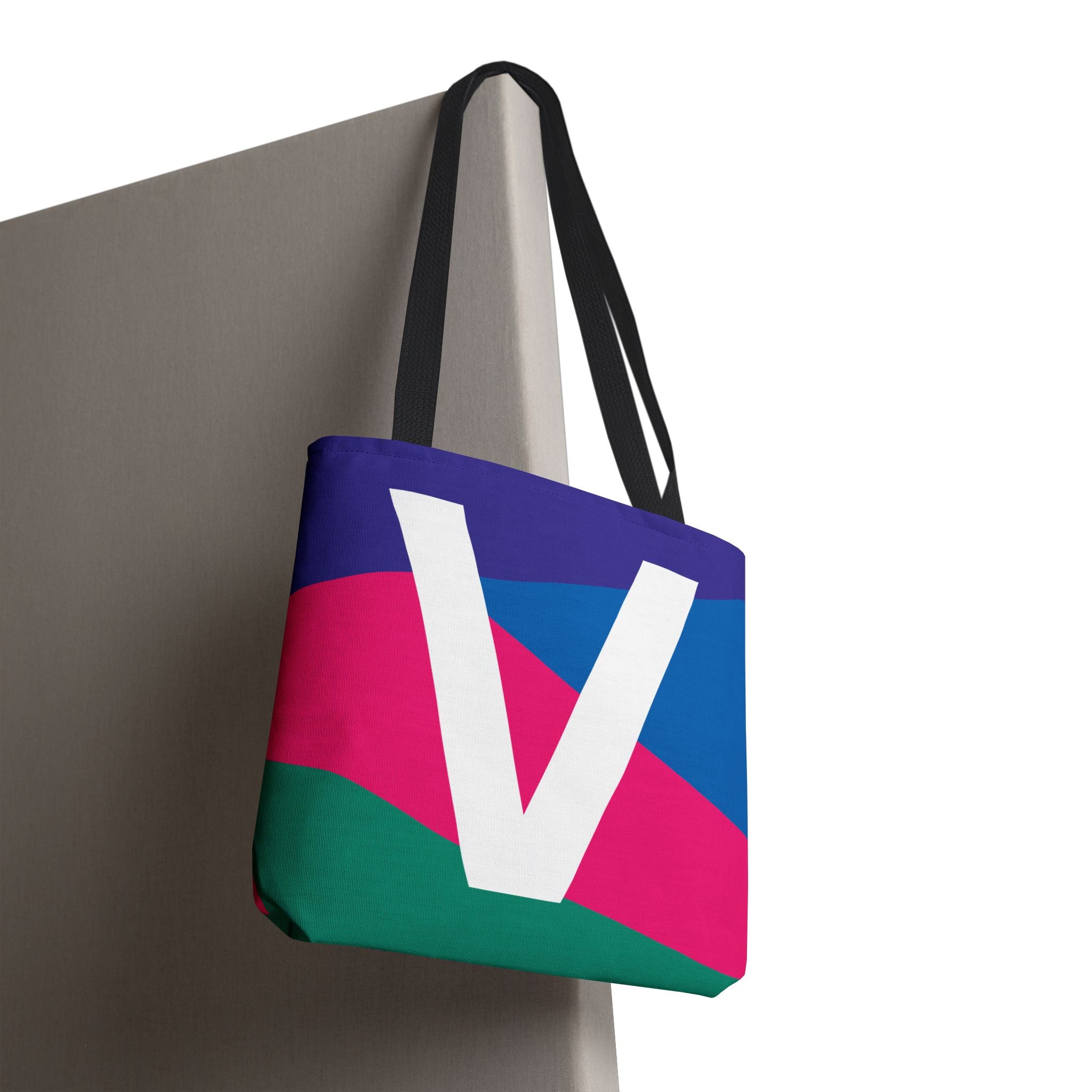 Monogram 'V' Colorblock Tote Bag — Personalized Initial V Shoulder Tote