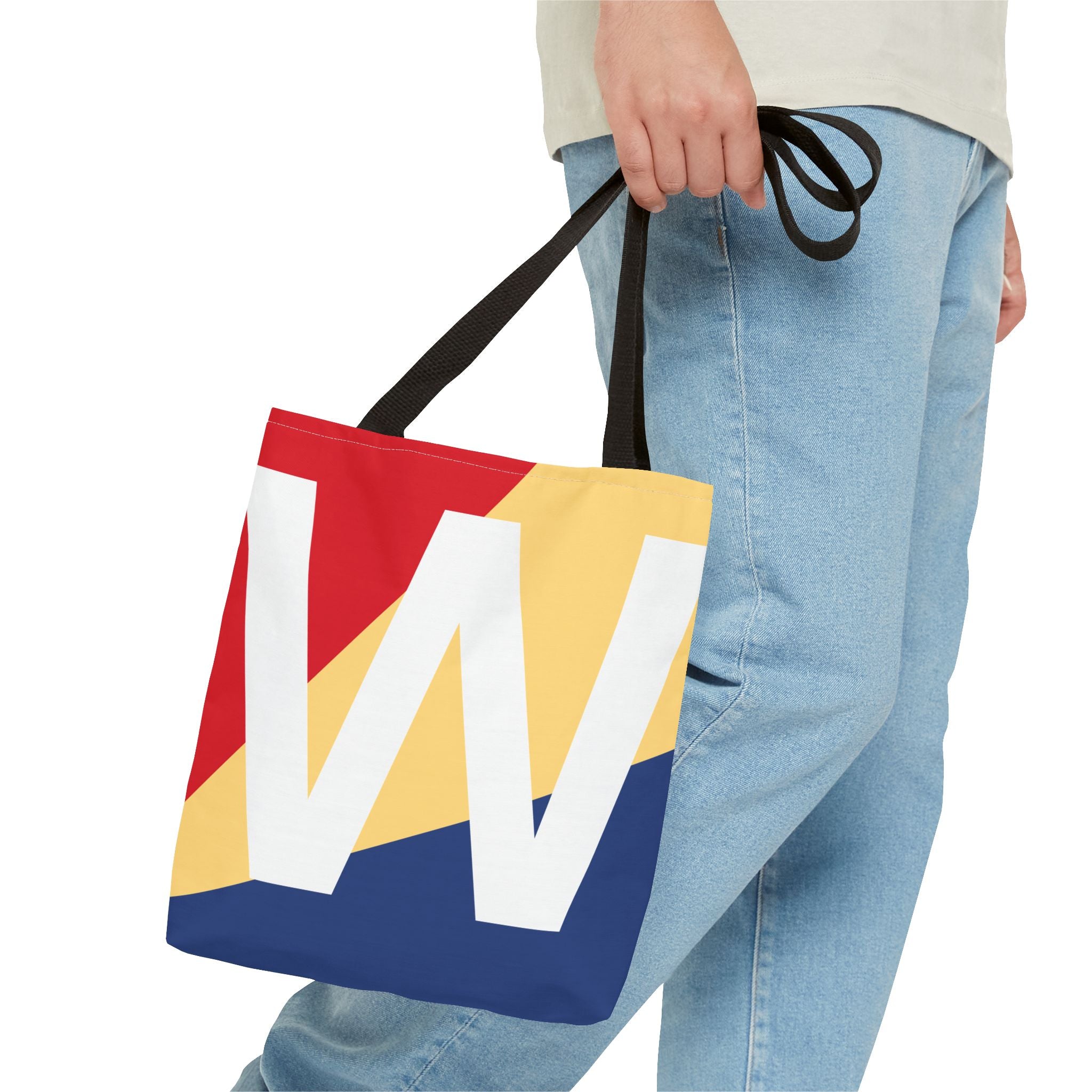 Monogram 'W' Colorblock Tote Bag — Personalized Initial W Shoulder Tote