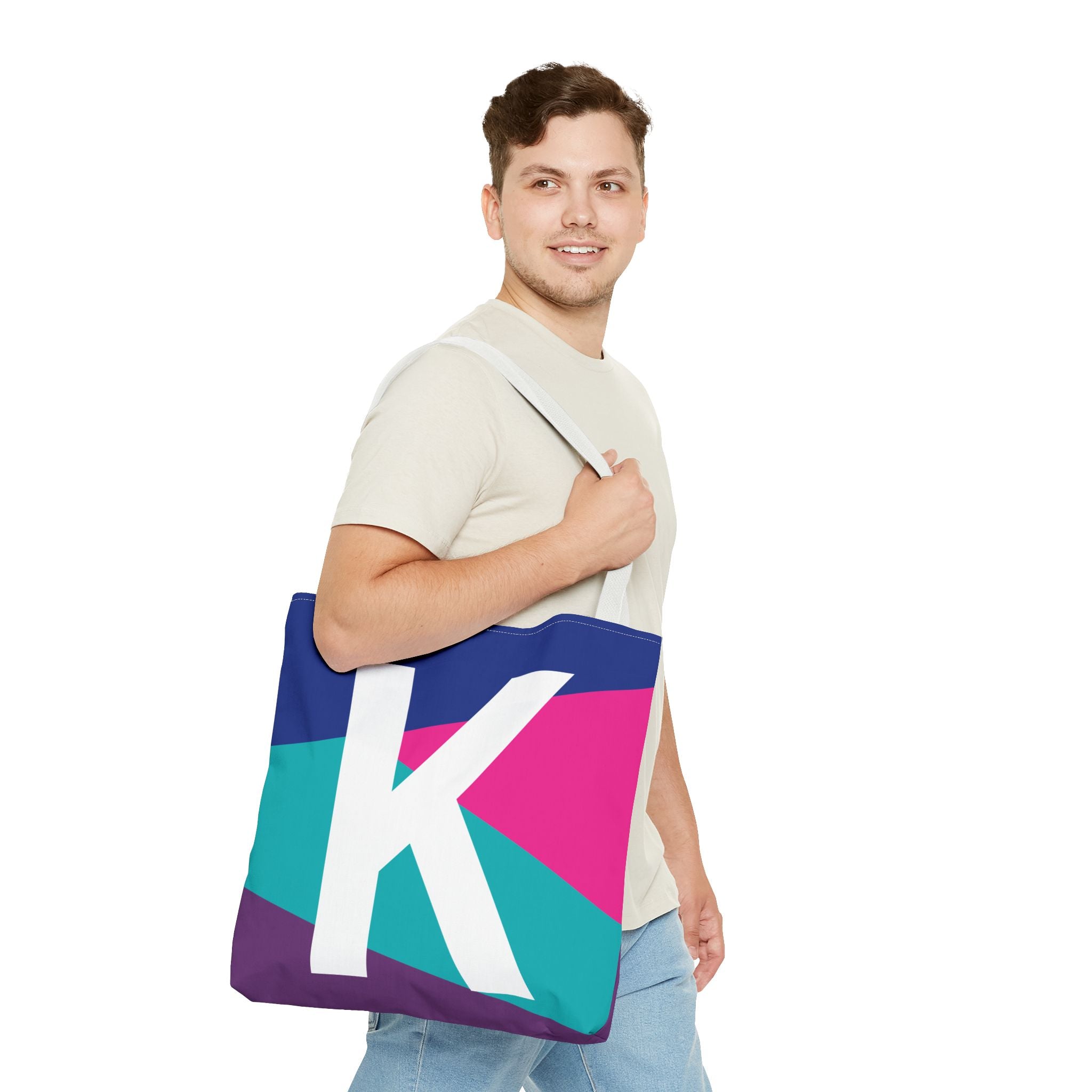 Monogram 'K' Colorblock Tote Bag — Personalized Initial K Shoulder Tote