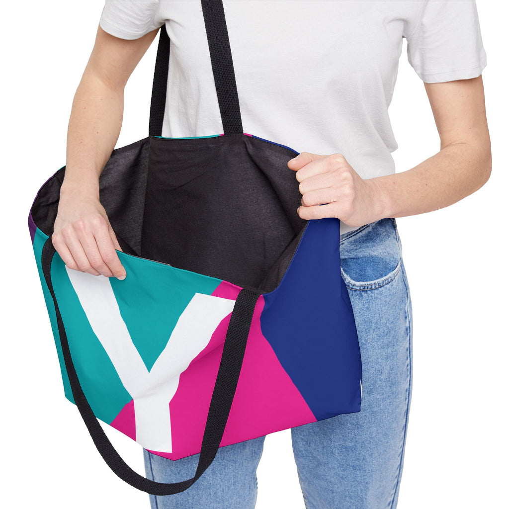 Personalized 'Y' Colorblock Tote Bag — Monogram Weekender Tote