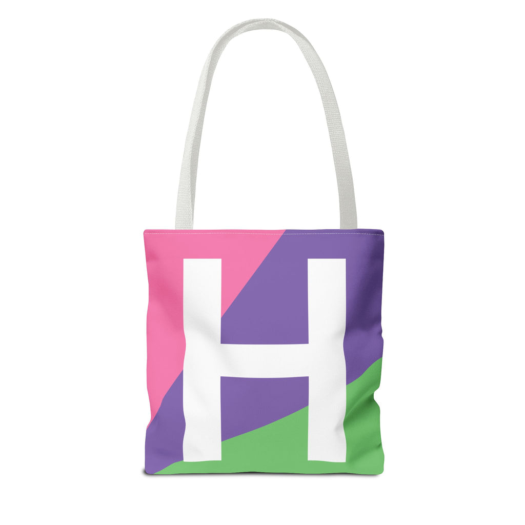 Monogram 'H' Colorblock Tote Bag — Personalized Initial H Shoulder Tote