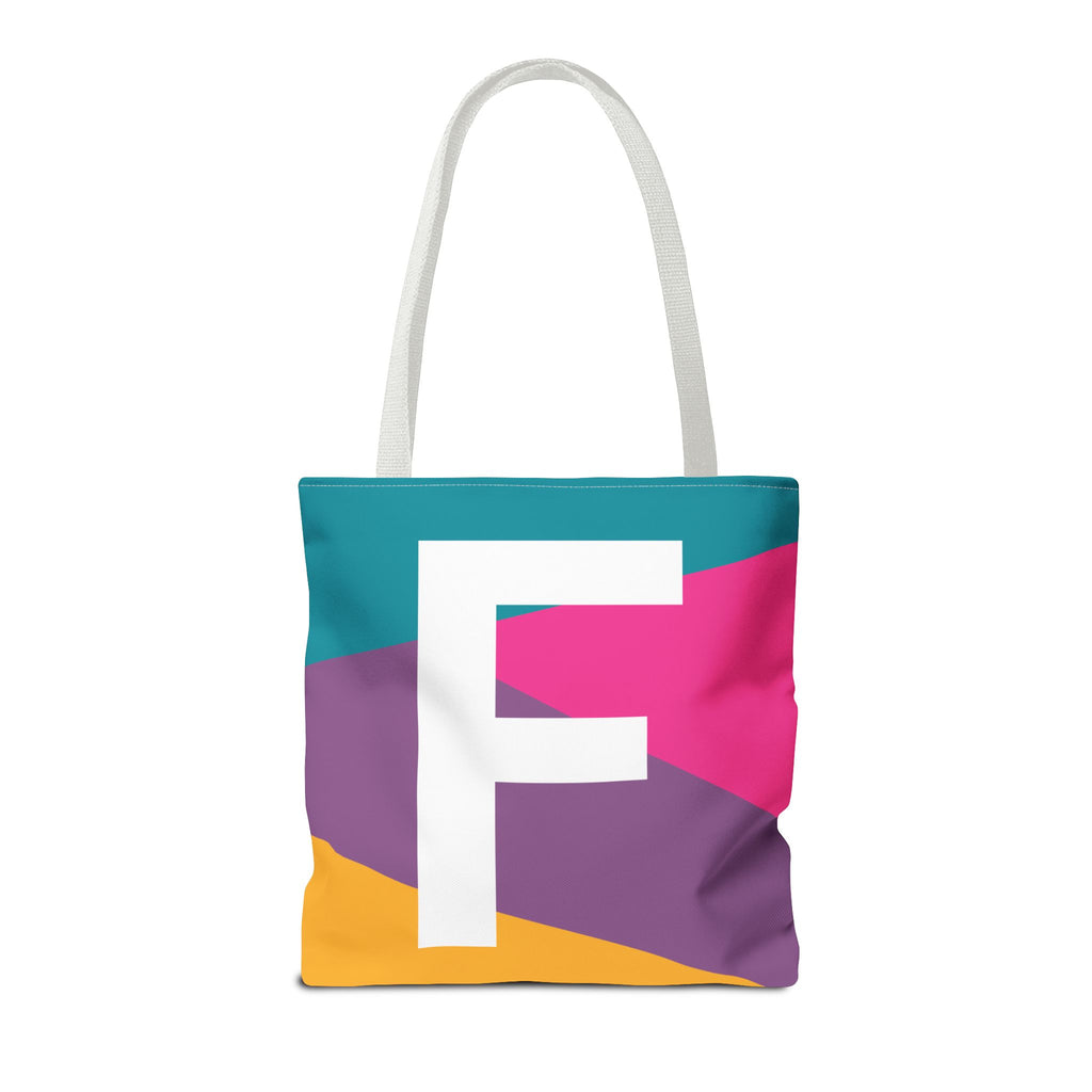 Monogram 'F' Colorblock Tote Bag — Personalized Initial F Shoulder Tote