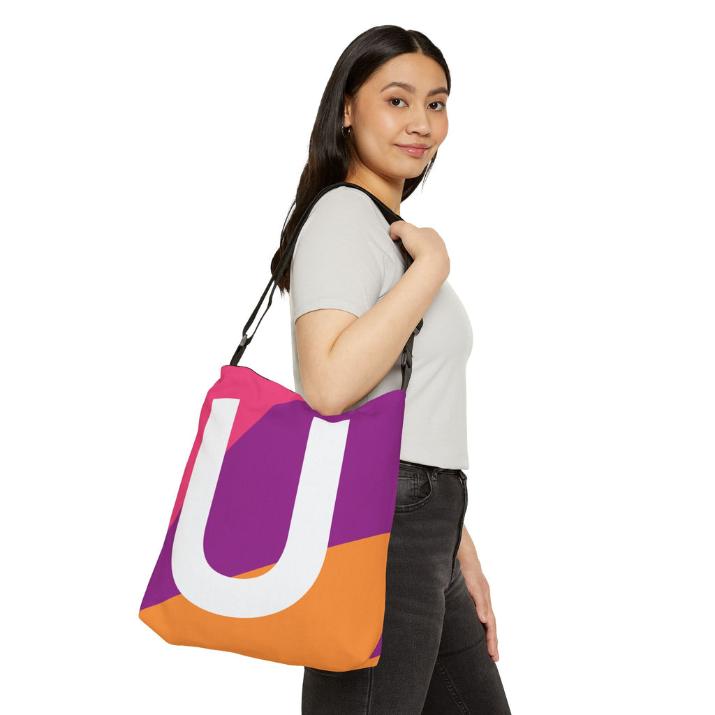 Initial Letter 'U' Colorblock Adjustable Tote Bag — Monogram Alphabet Shoulder Bag