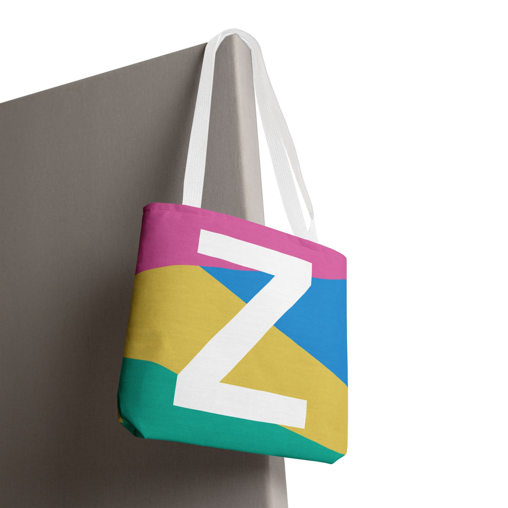 Monogram 'Z' Colorblock Tote Bag — Personalized Initial Z Shoulder Tote