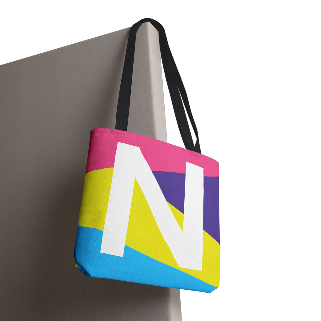 Monogram 'N' Colorblock Tote Bag — Personalized Initial N Shoulder Tote