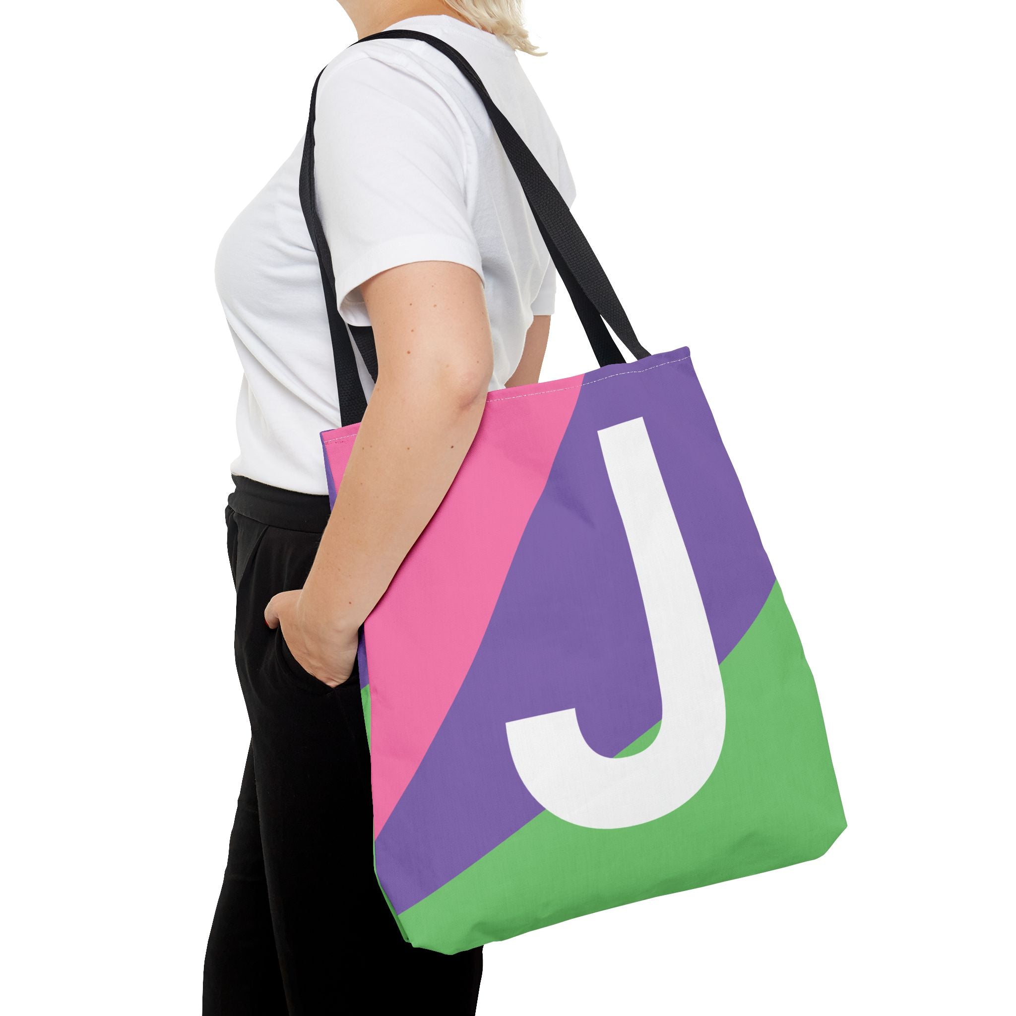 Monogram 'J' Colorblock Tote Bag — Personalized Initial J Shoulder Tote
