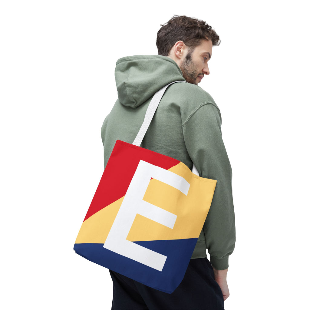 Monogram 'E' Colorblock Tote Bag — Personalized Initial E Shoulder Tote