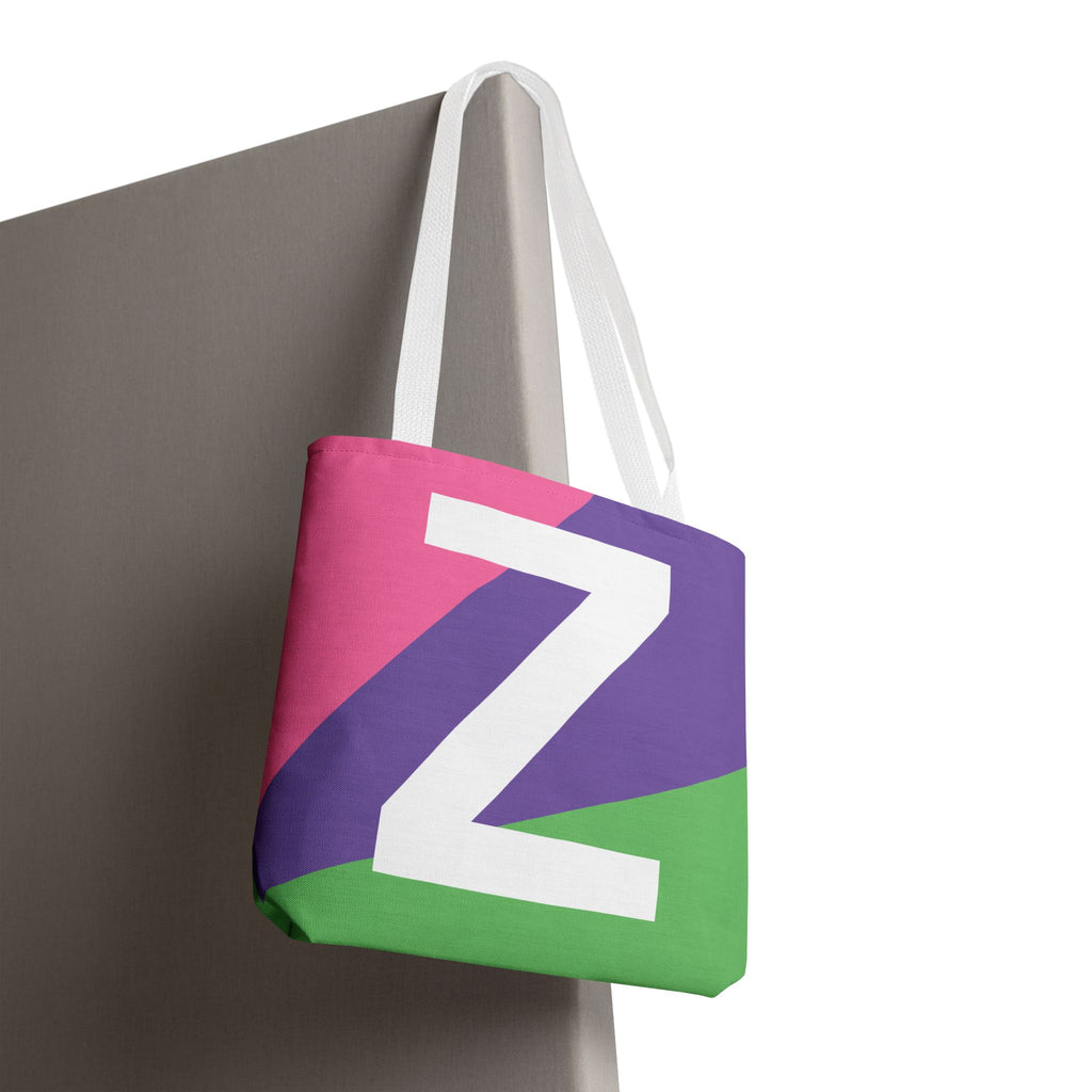 Monogram 'Z' Colorblock Tote Bag — Personalized Initial Z Shoulder Tote