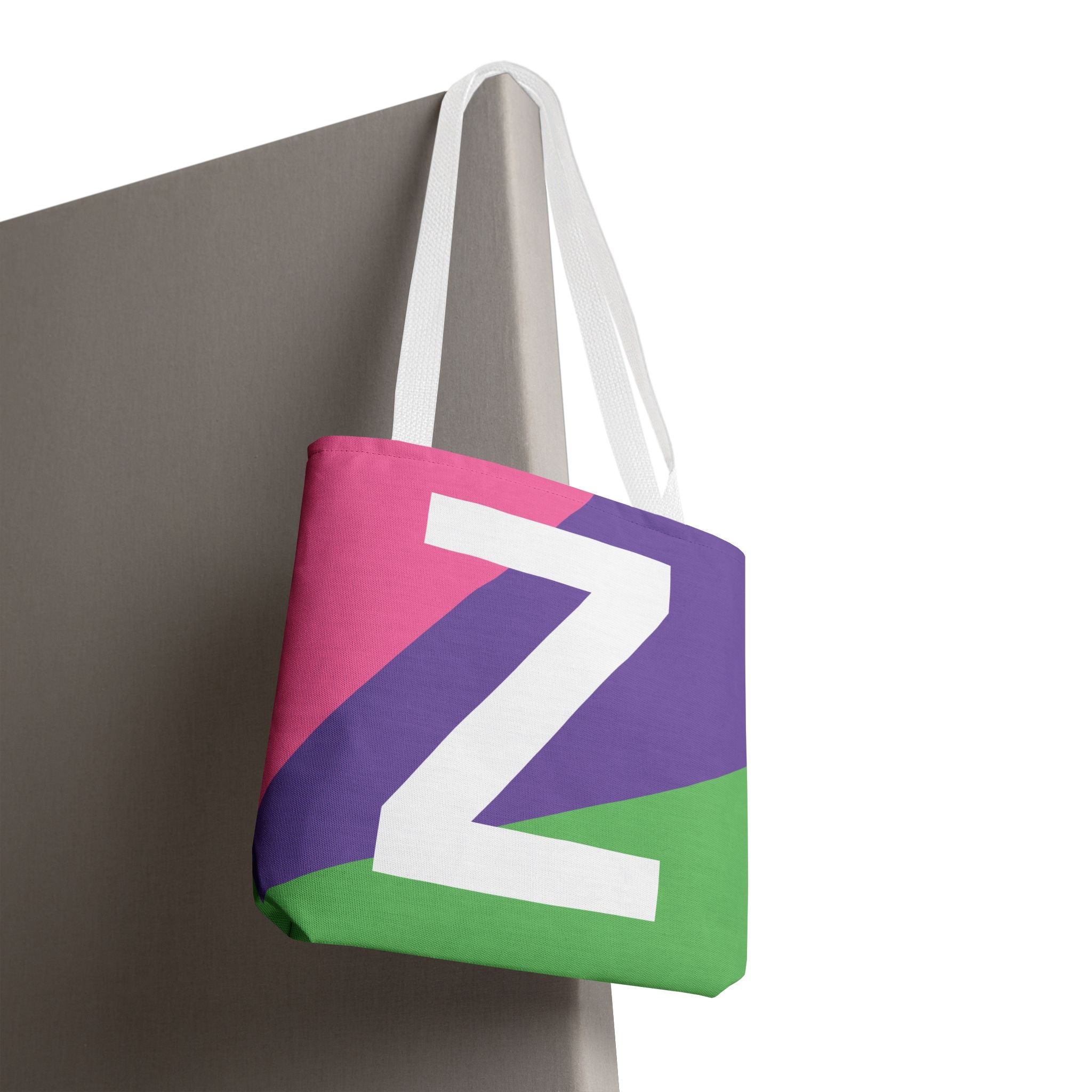 Monogram 'Z' Colorblock Tote Bag — Personalized Initial Z Shoulder Tote