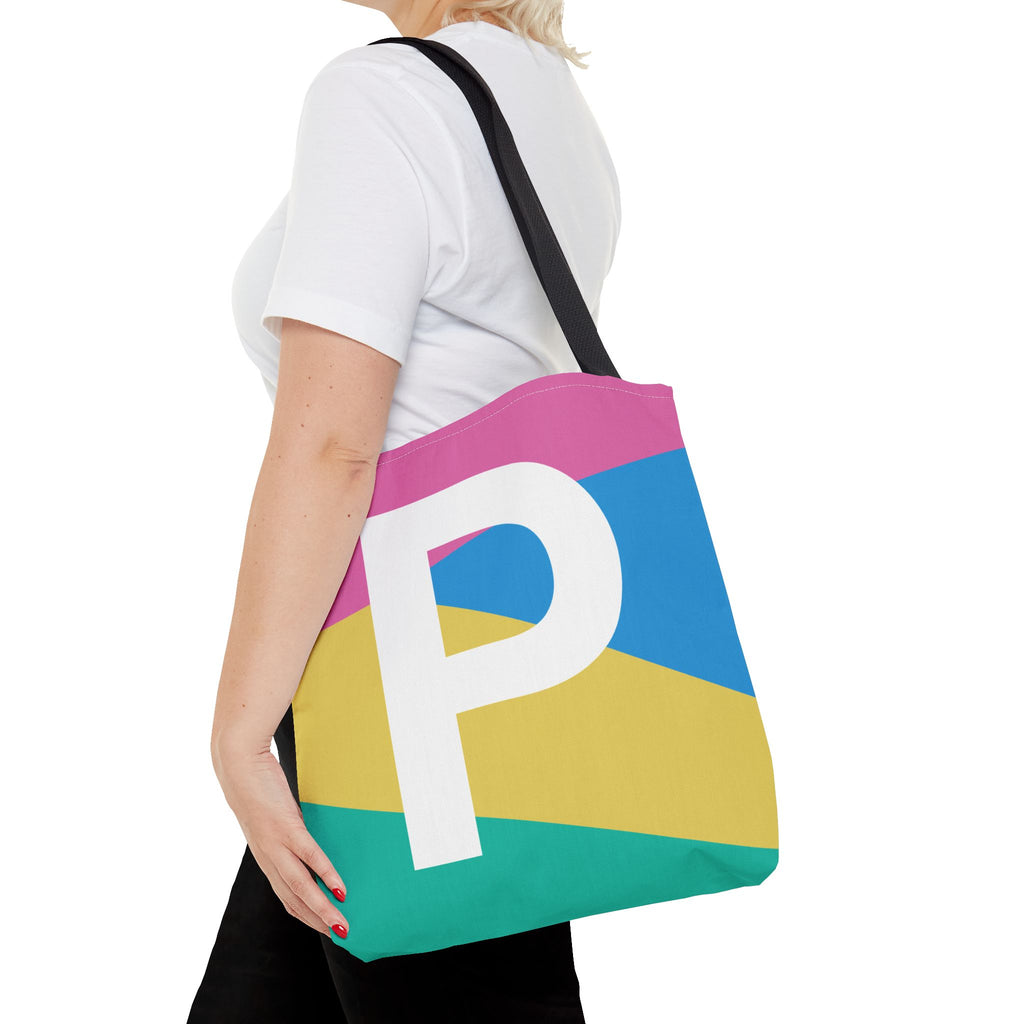 Monogram 'P' Colorblock Tote Bag — Personalized Initial P Shoulder Tote