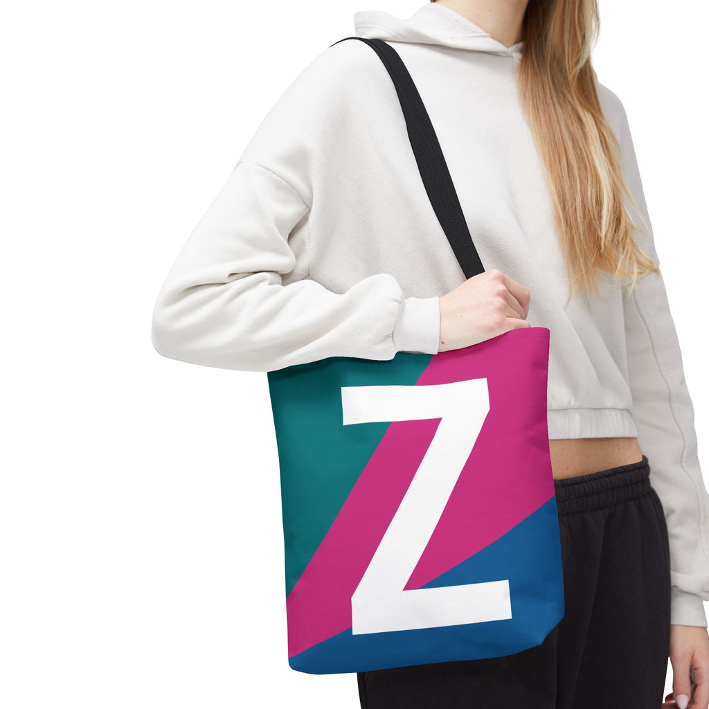 Monogram 'Z' Colorblock Tote Bag — Personalized Initial Z Shoulder Tote