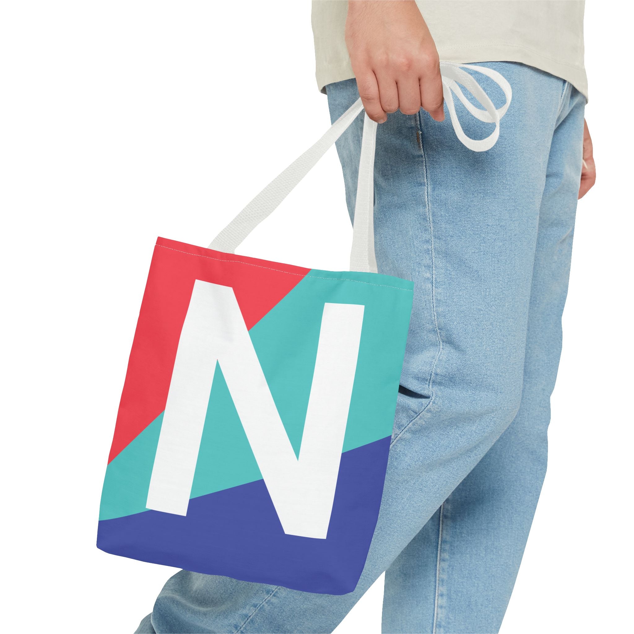 Monogram 'N' Colorblock Tote Bag — Personalized Initial N Shoulder Tote