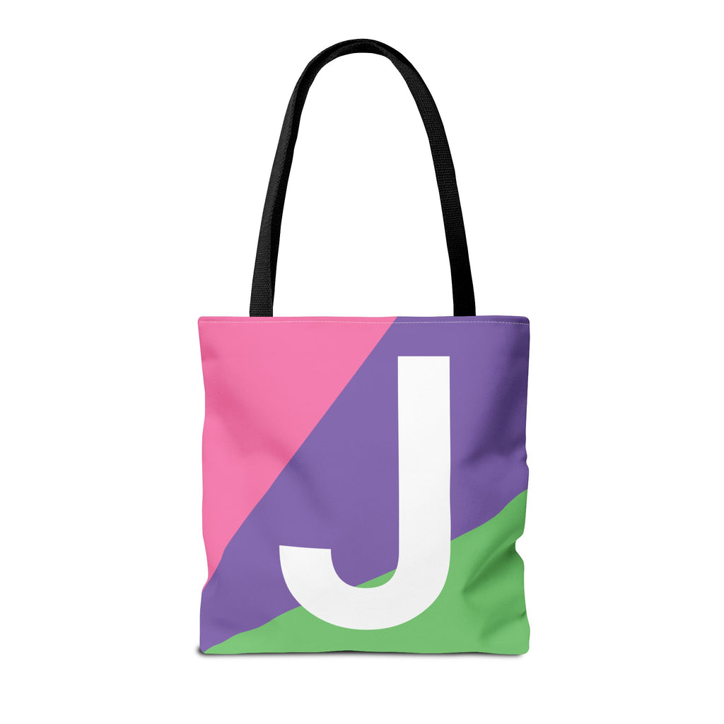 Monogram 'J' Colorblock Tote Bag — Personalized Initial J Shoulder Tote