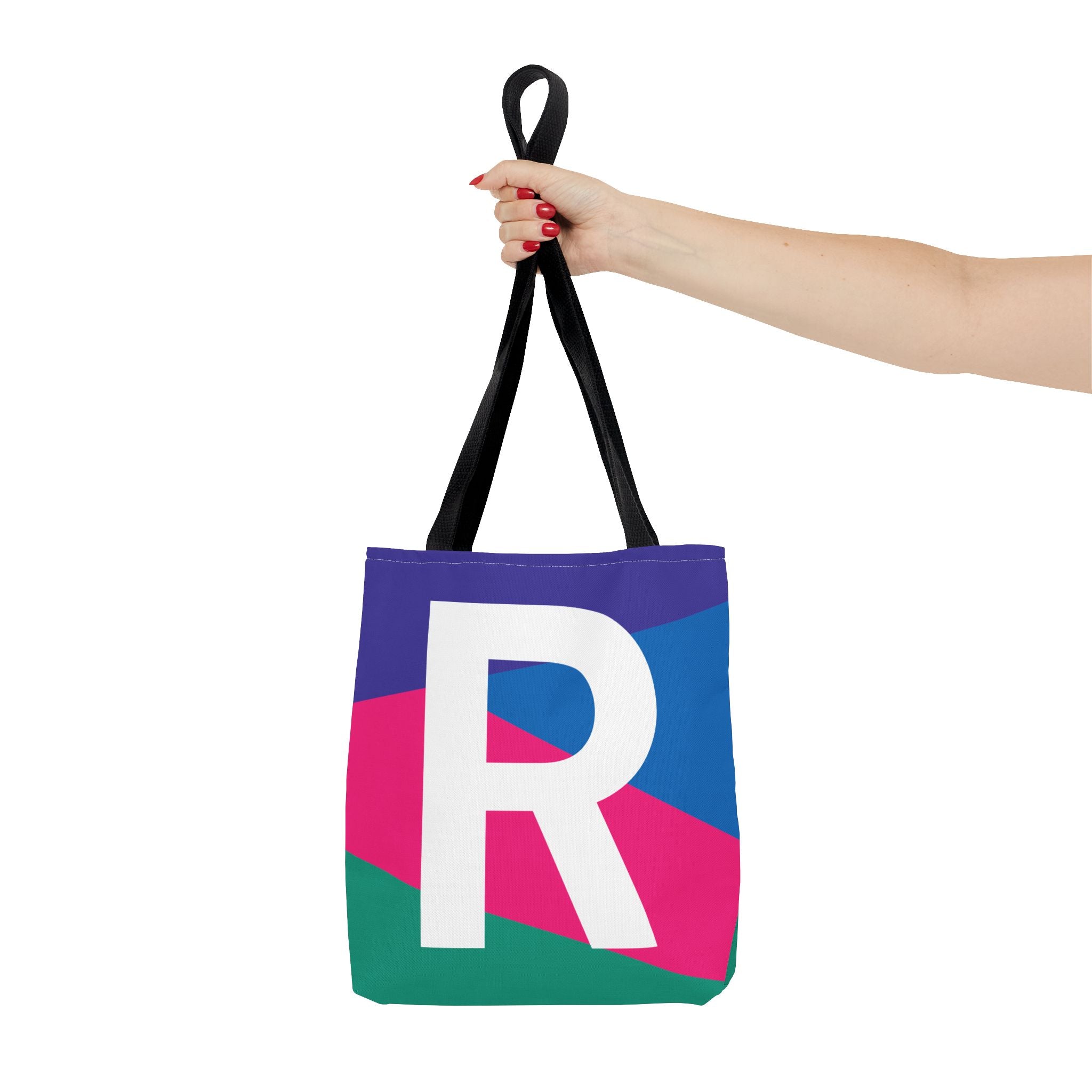 Monogram 'R' Colorblock Tote Bag — Personalized Initial R Shoulder Tote