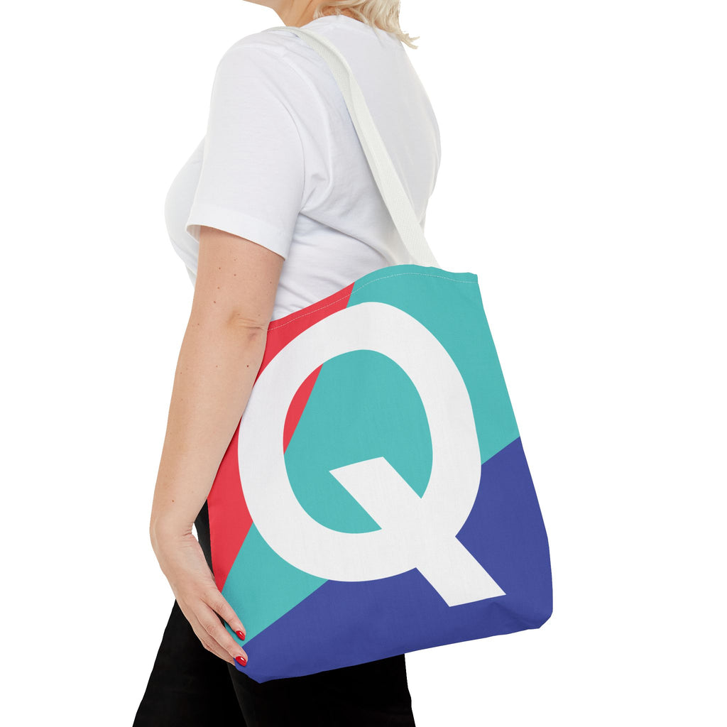 Monogram 'Q' Colorblock Tote Bag — Personalized Initial Q Shoulder Tote