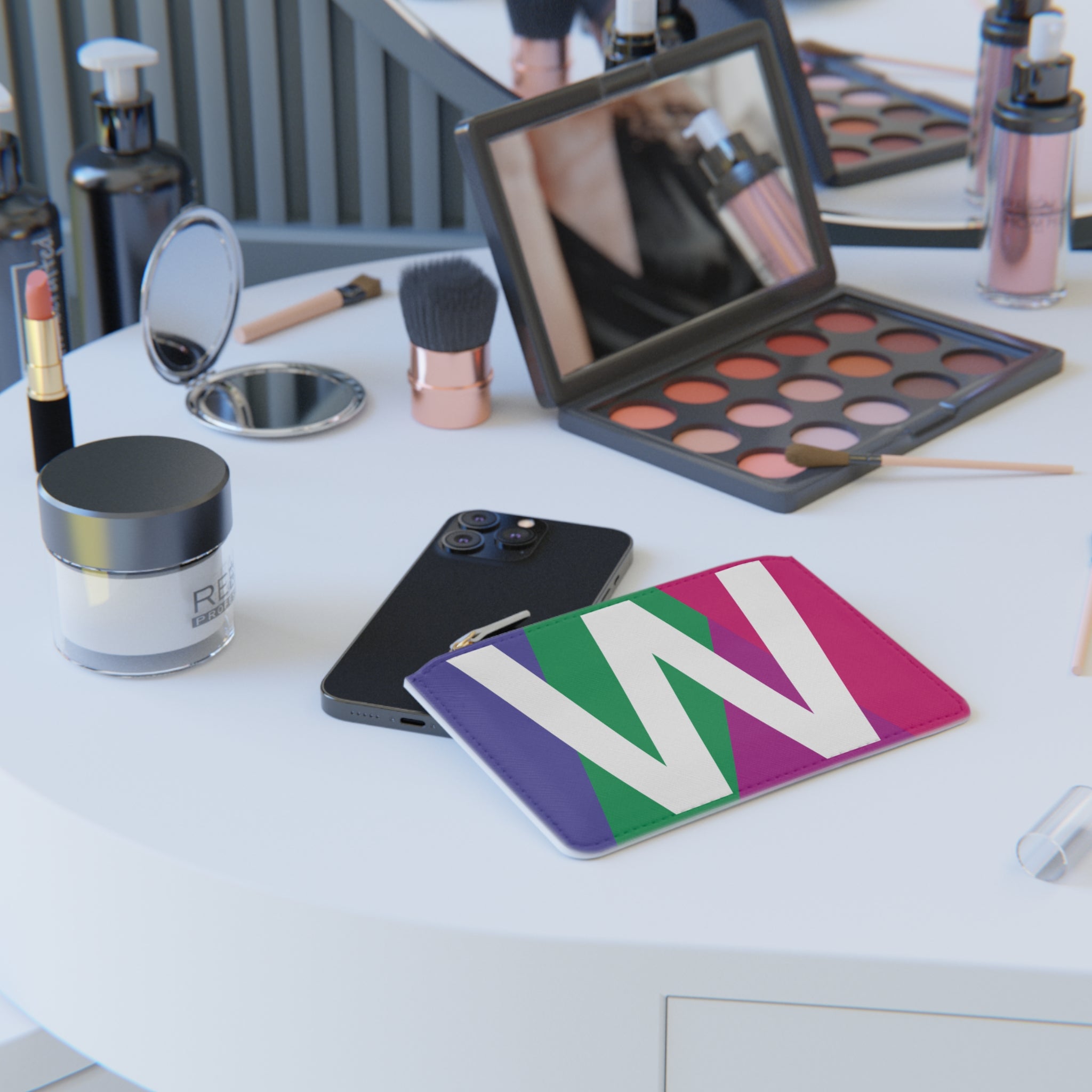 Initial W Mini Clutch — Colorblock Monogram Wristlet Wallet