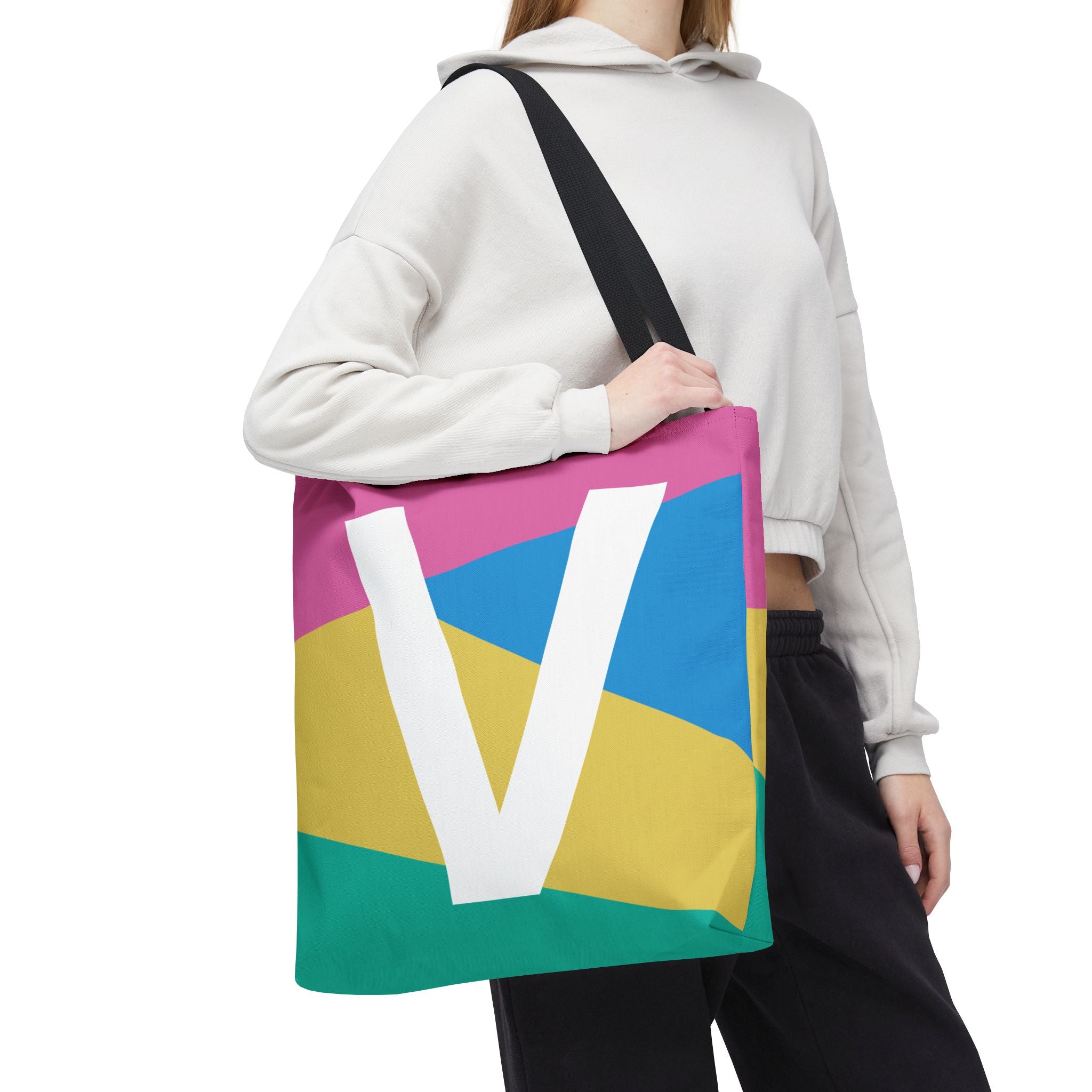 Monogram 'V' Colorblock Tote Bag — Personalized Initial V Shoulder Tote