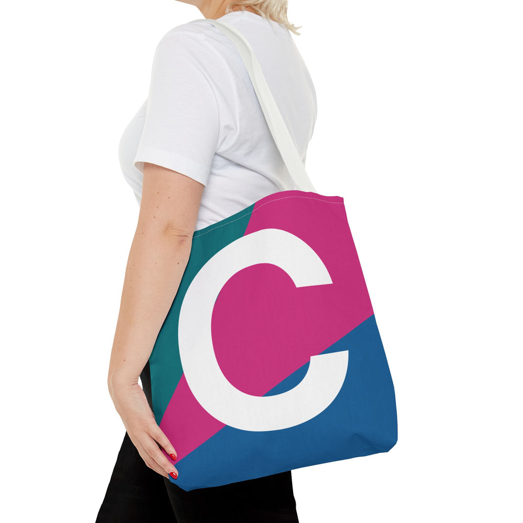 Monogram 'C' Colorblock Tote Bag — Personalized Initial C Shoulder Tote