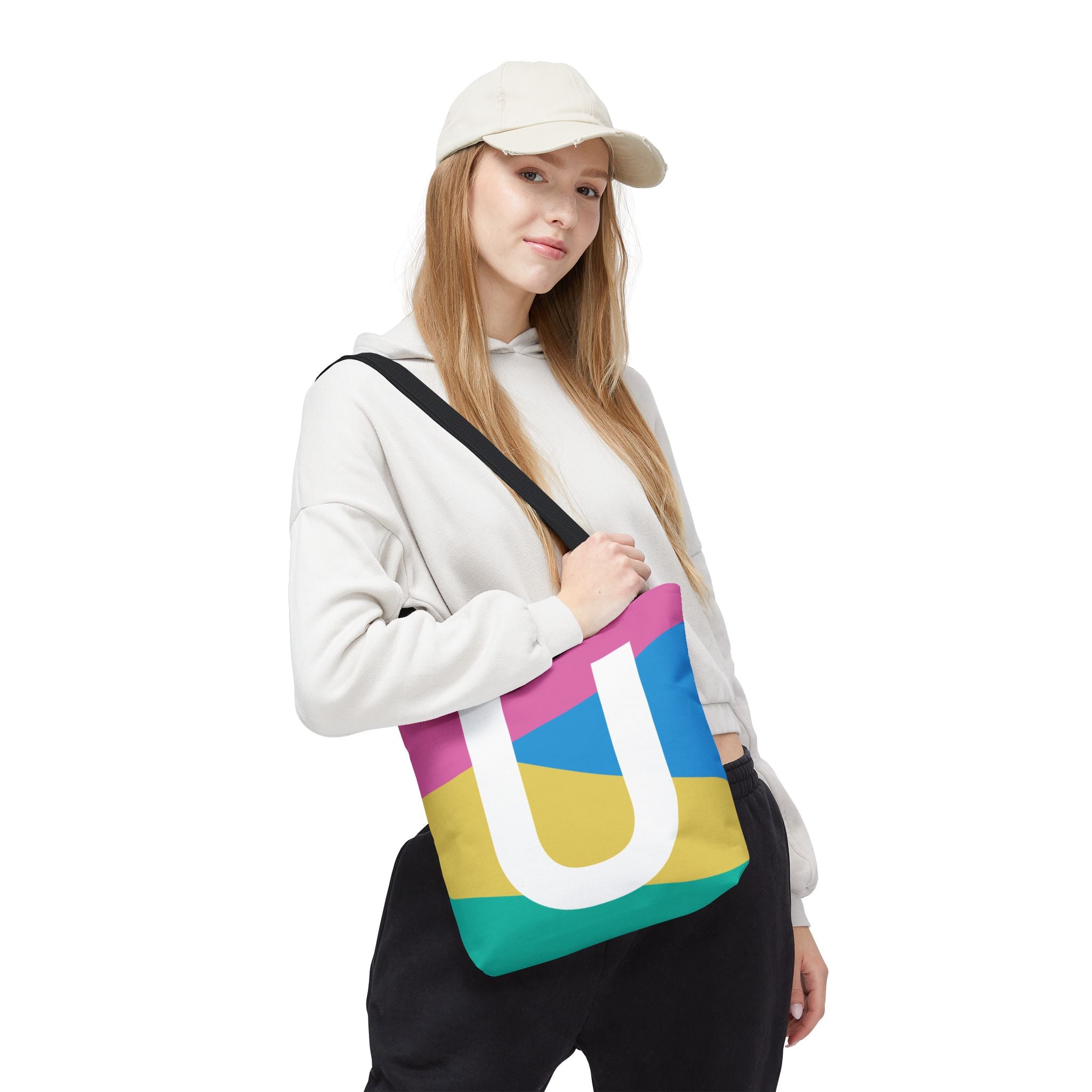 Monogram 'U' Colorblock Tote Bag — Personalized Initial U Shoulder Tote