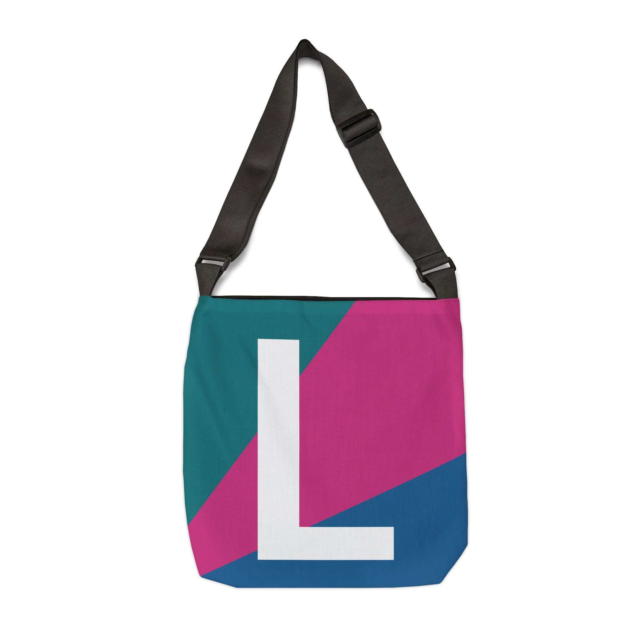 Initial Letter 'L' Colorblock Adjustable Tote Bag — Monogram Alphabet Shoulder Bag