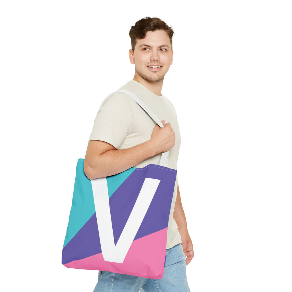 Monogram 'V' Colorblock Tote Bag — Personalized Initial V Shoulder Tote