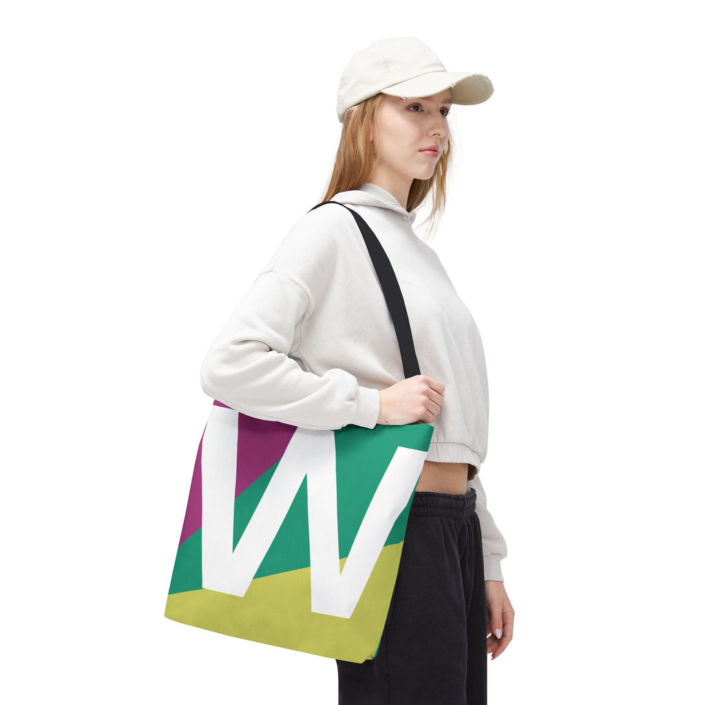 Monogram 'W' Colorblock Tote Bag — Personalized Initial W Shoulder Tote