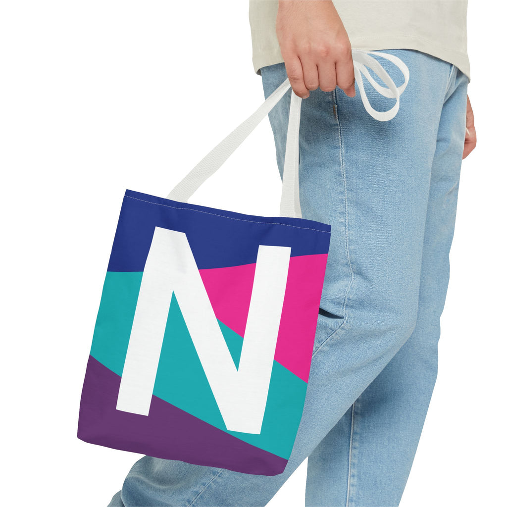 Monogram 'N' Colorblock Tote Bag — Personalized Initial N Shoulder Tote