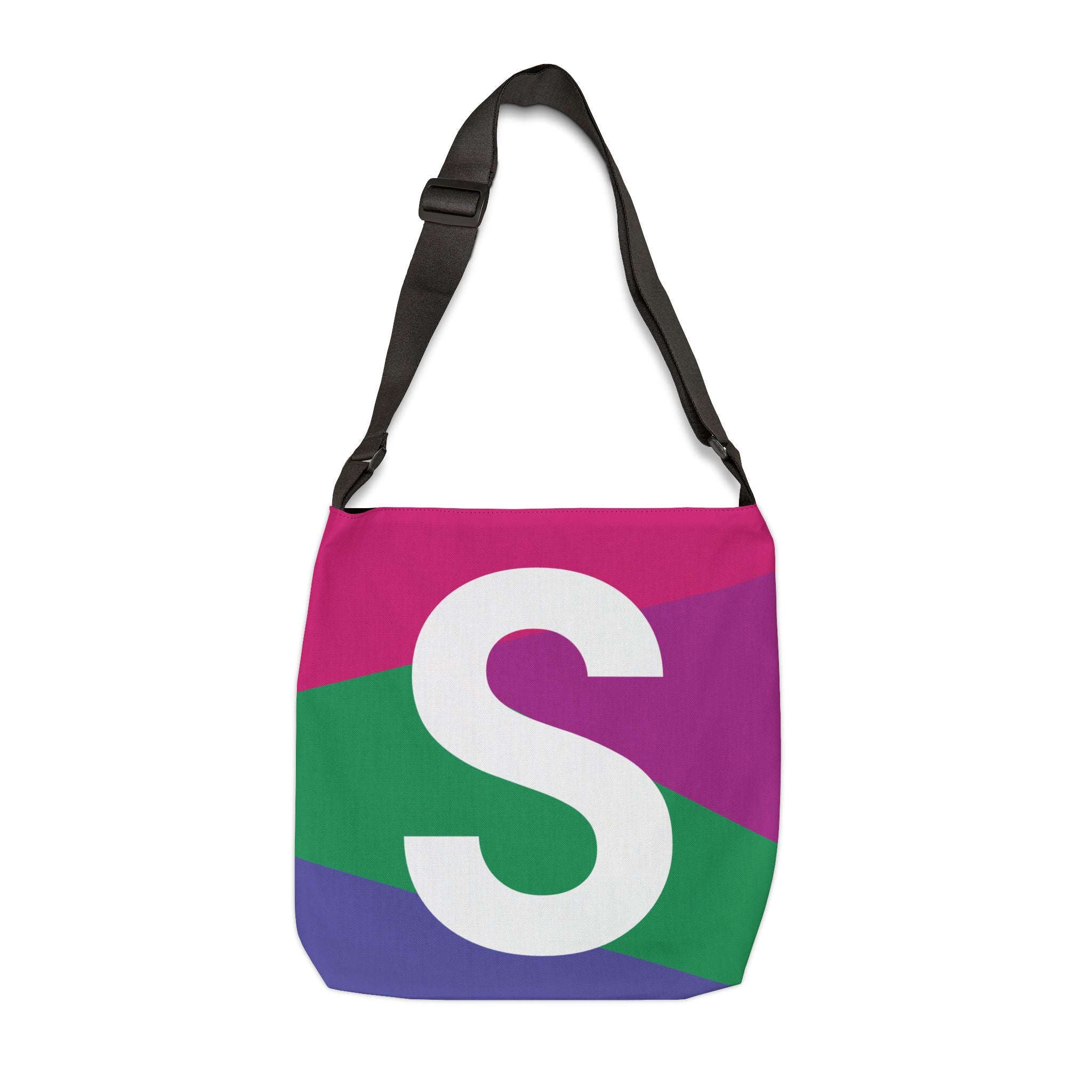 Initial Letter 'S' Colorblock Adjustable Tote Bag — Monogram Alphabet Shoulder Bag