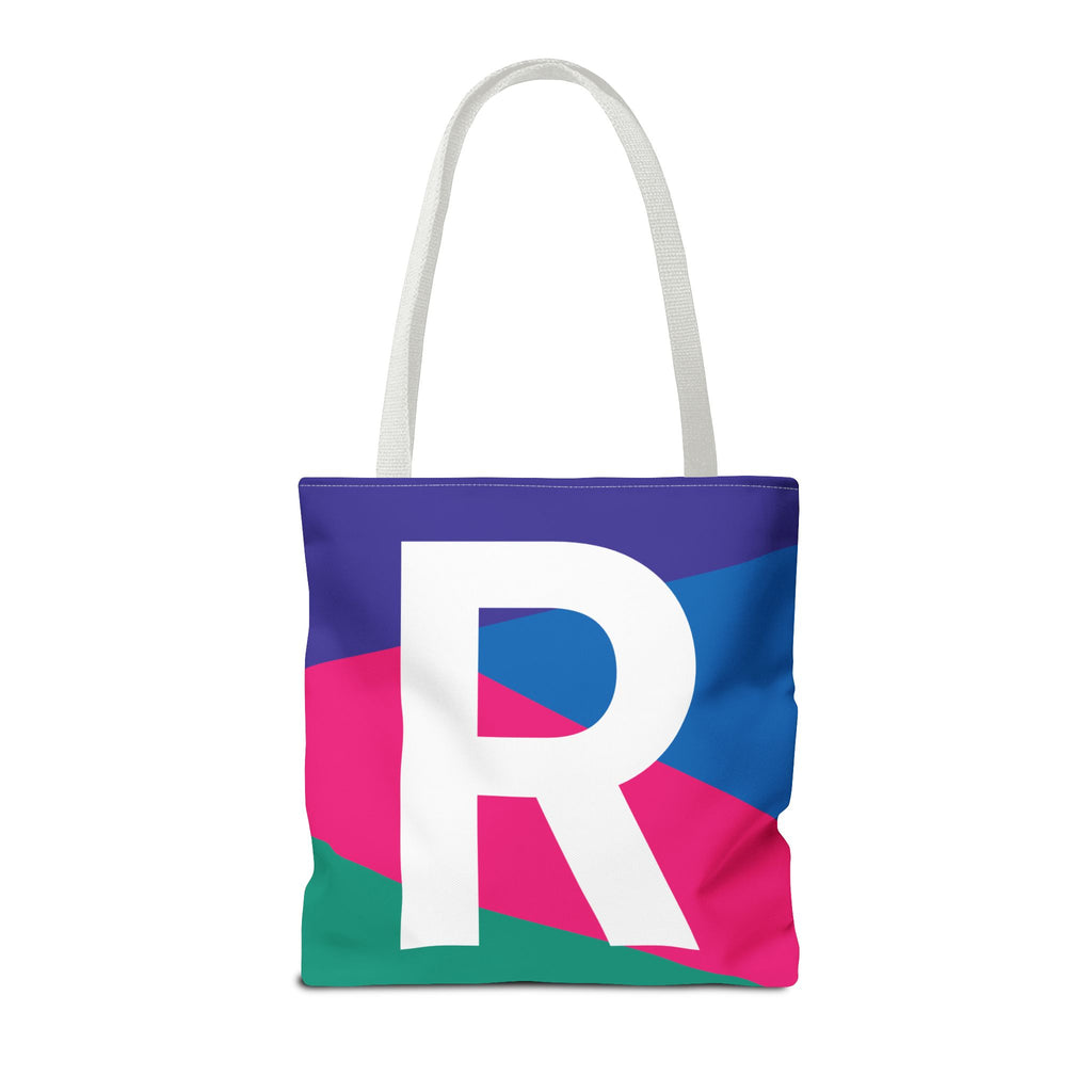 Monogram 'R' Colorblock Tote Bag — Personalized Initial R Shoulder Tote