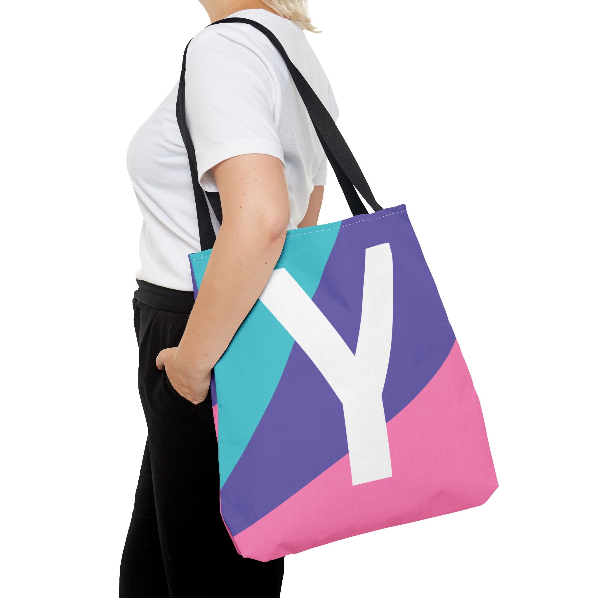 Monogram 'Y' Colorblock Tote Bag — Personalized Initial Y Shoulder Tote