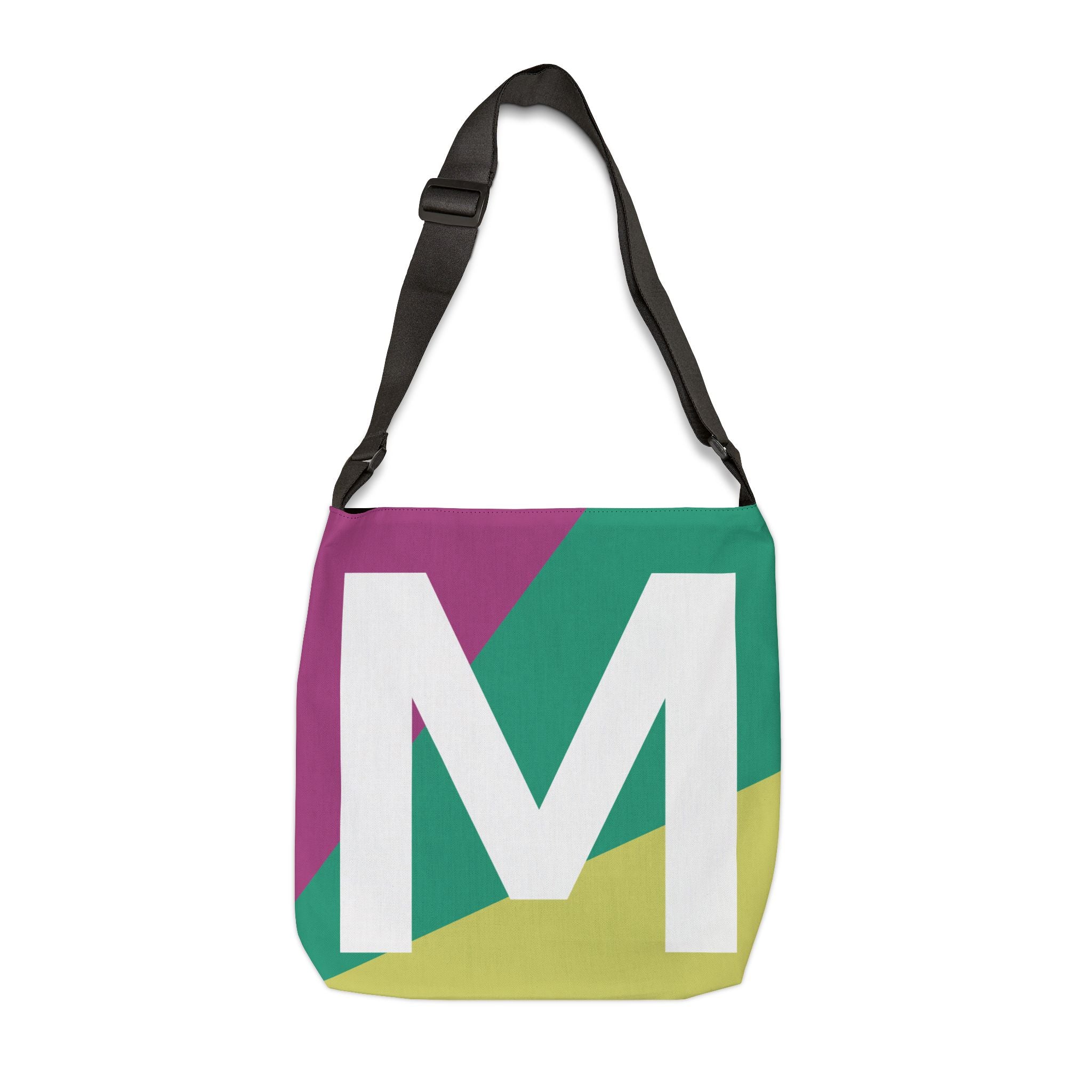 Initial Letter 'M' Colorblock Adjustable Tote Bag — Monogram Alphabet Shoulder Bag