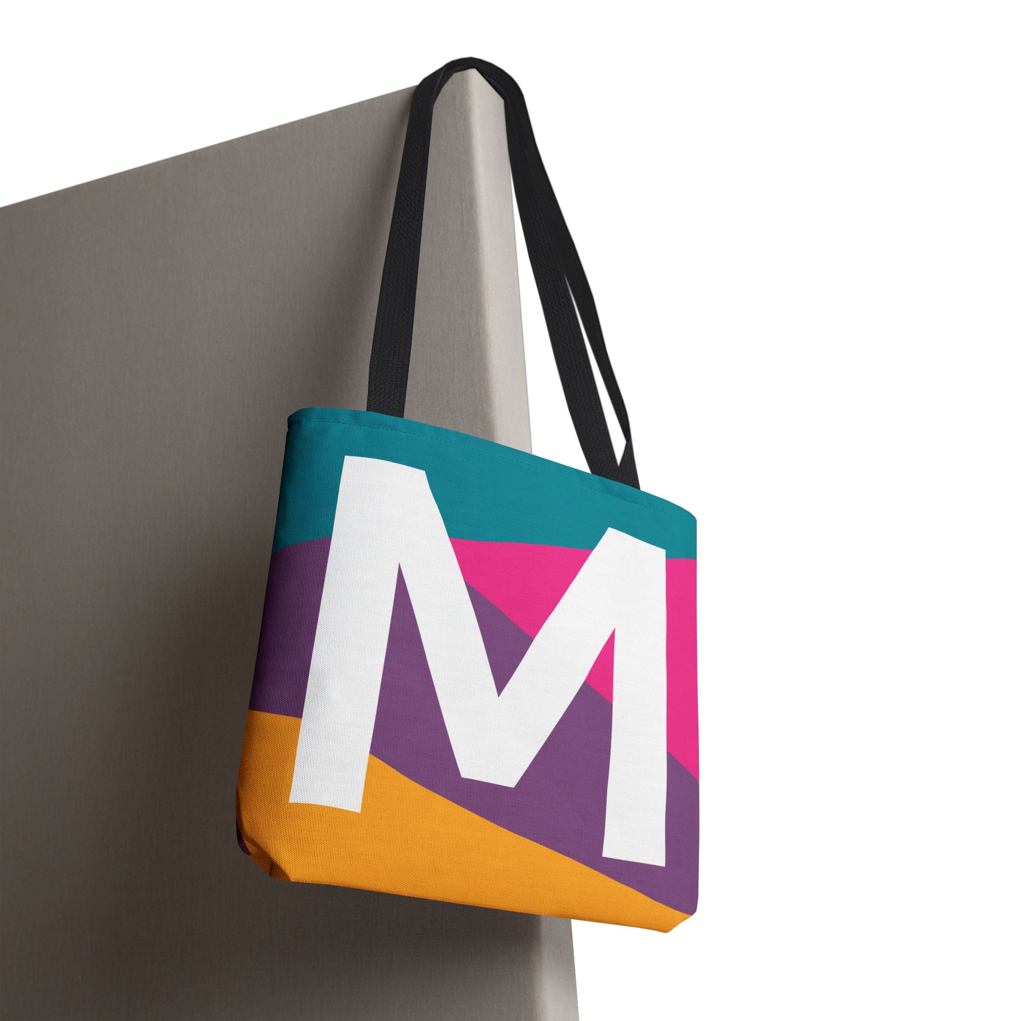 Monogram 'M' Colorblock Tote Bag — Personalized Initial M Shoulder Tote
