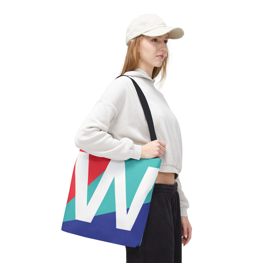 Monogram 'W' Colorblock Tote Bag — Personalized Initial W Shoulder Tote